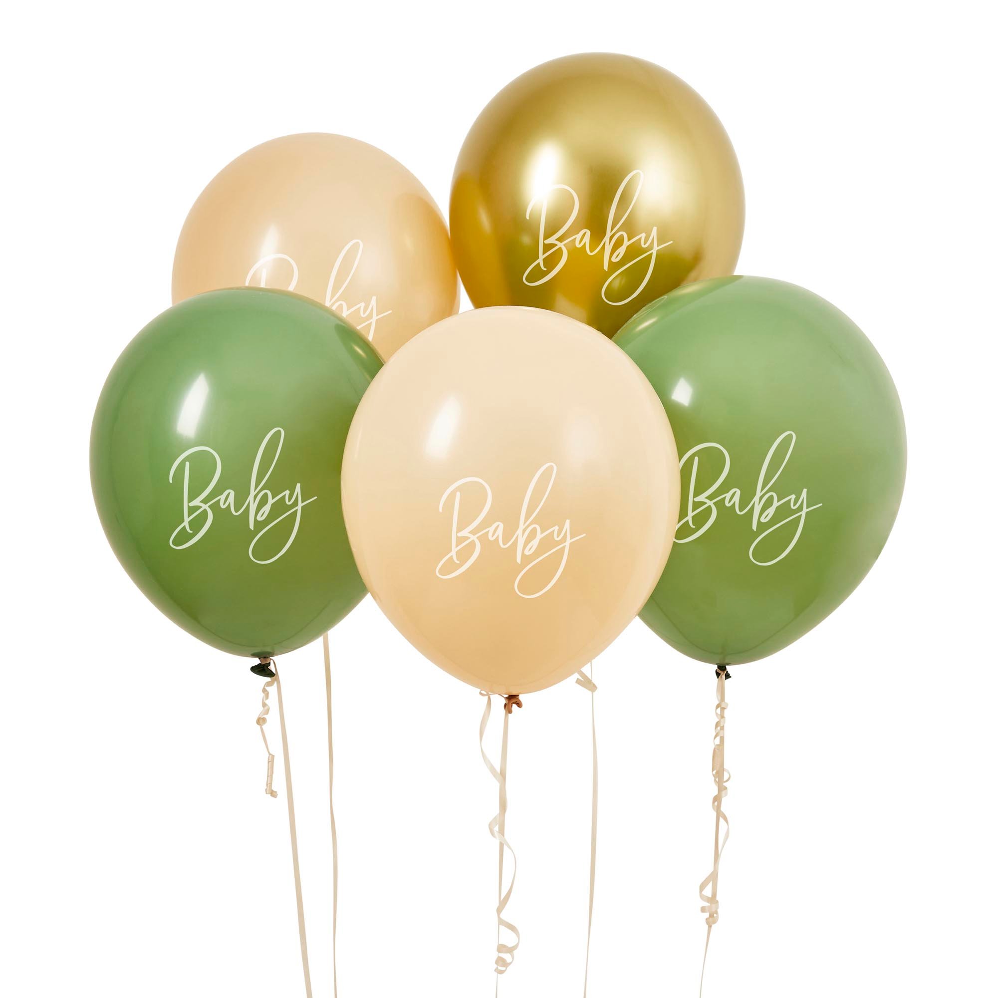 Sage, Nude & Gold Baby 12-Inch Latex Balloons - Pack of 5