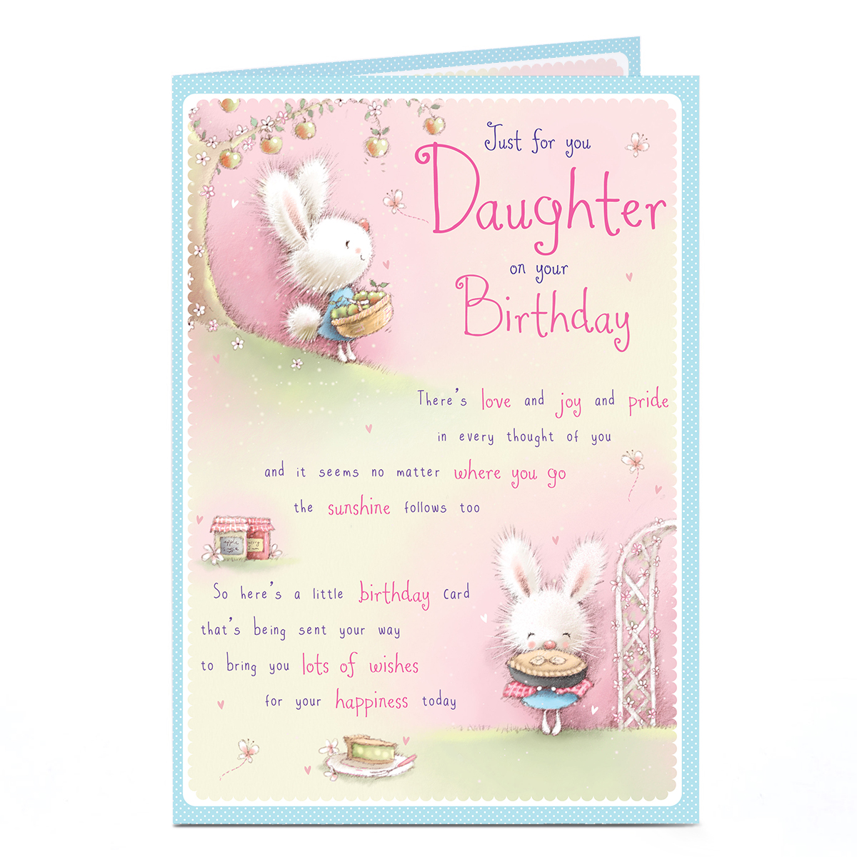 Birthday Card - Fluffy Bunny Baking Pie, Daughter