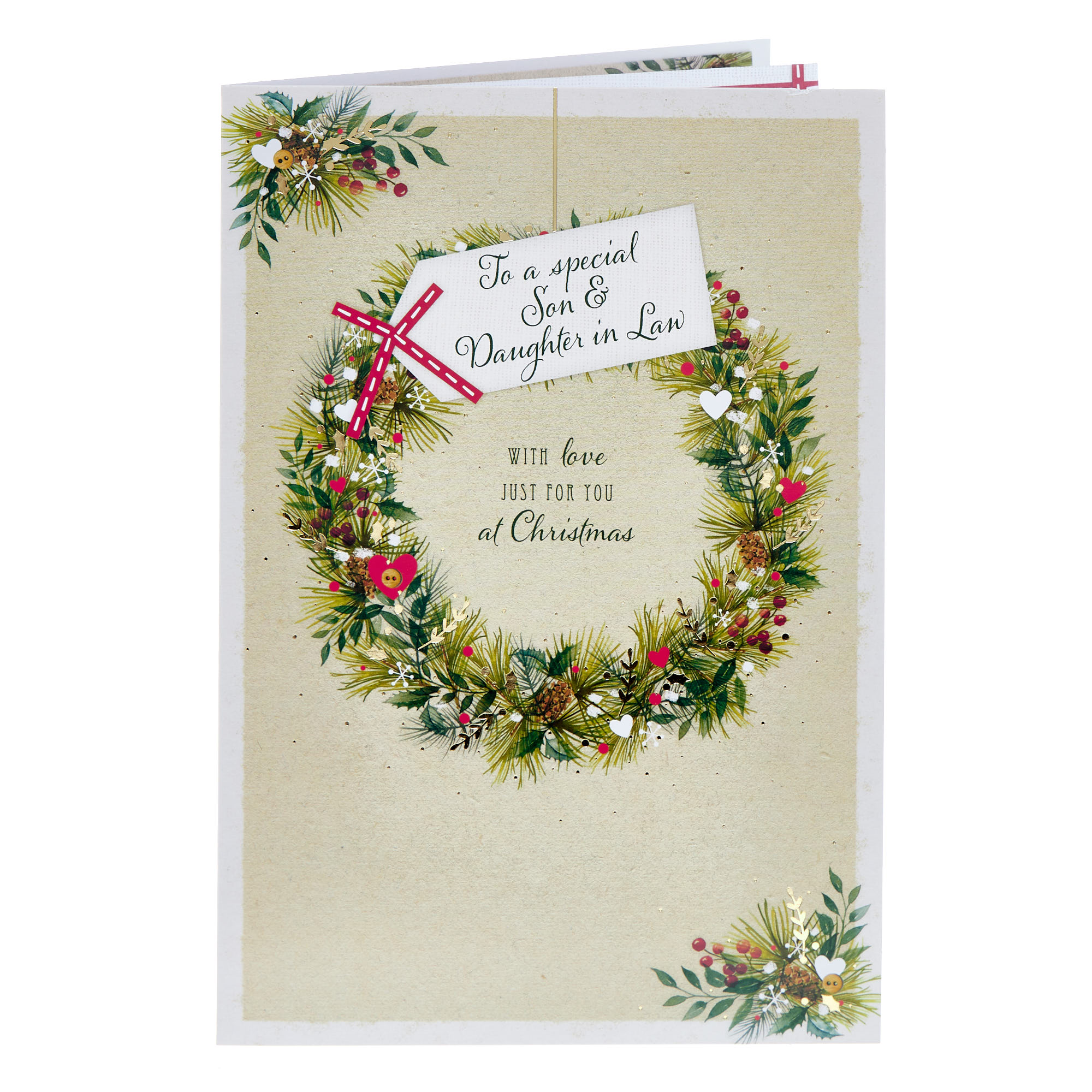 Son & Daughter in Law With Love Wreath Christmas Card