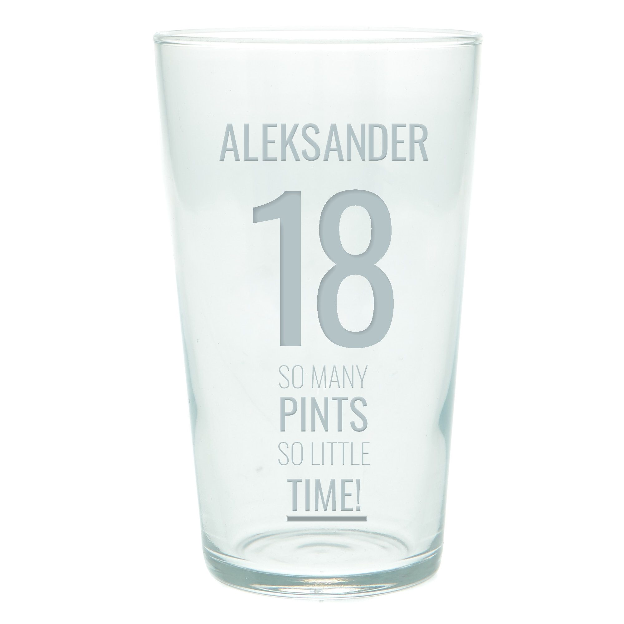 Personalised 18th Birthday Pint Glass - Editable Age, Name & Message