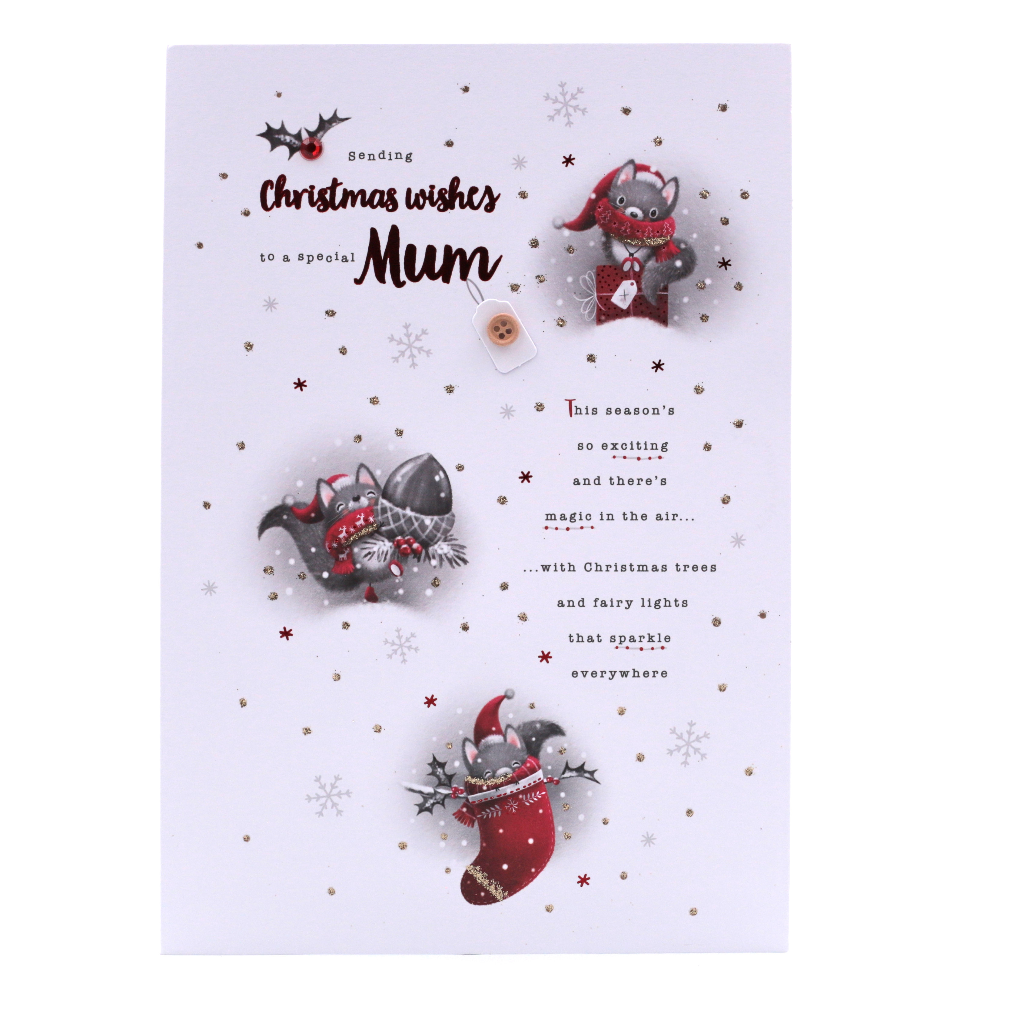 Christmas Card - Special Mum, Cute Christmas Squirrel