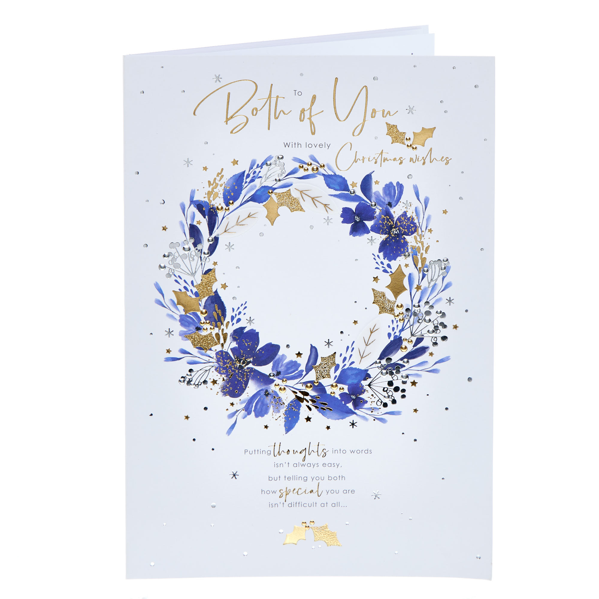 To Both Blue & Gold Wreath Christmas Card