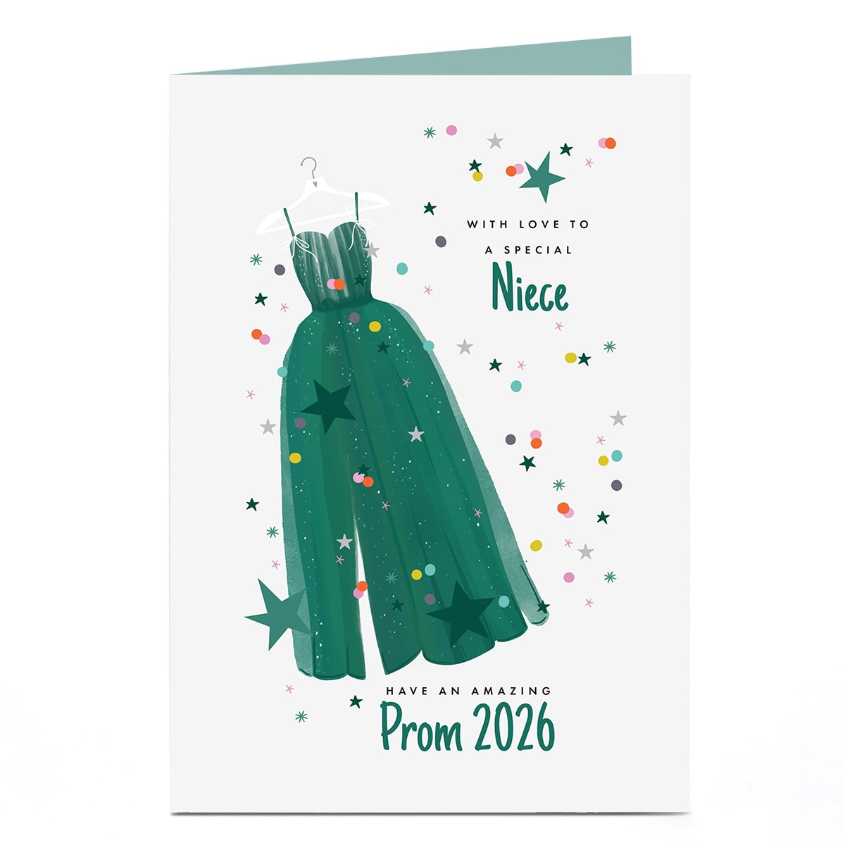 Personalised Prom Card - Green Dress, Niece