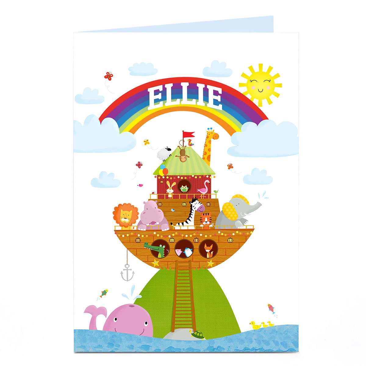 Personalised Card - Animal Ark & Rainbow, Any Name