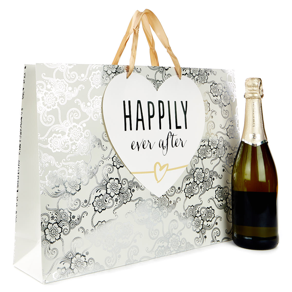 Extra Large Landscape Silver & Ivory Gift Bag - Happily Ever After