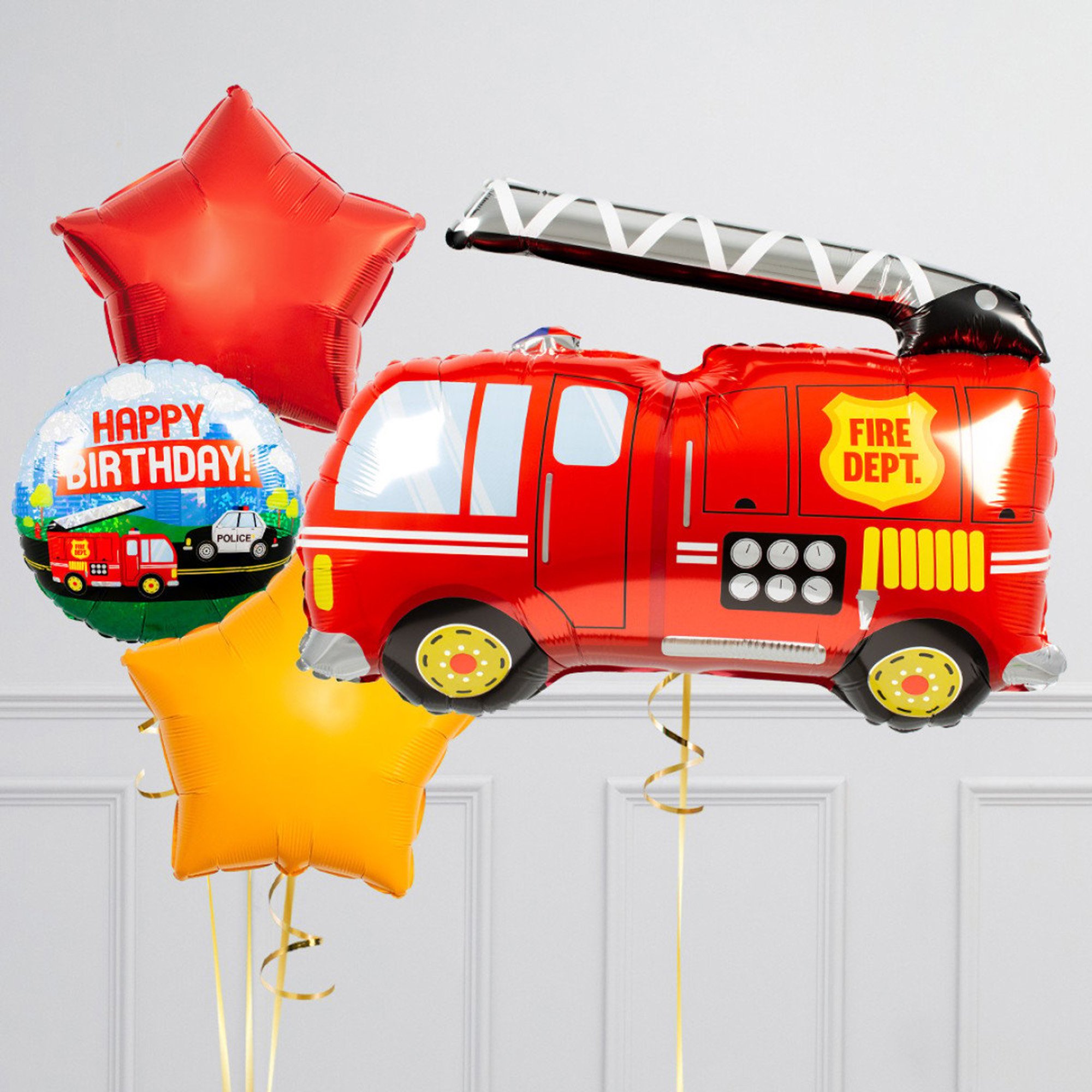 Fire Engine Birthday Supershape & Foil Balloon Package - Delivered Inflated!
