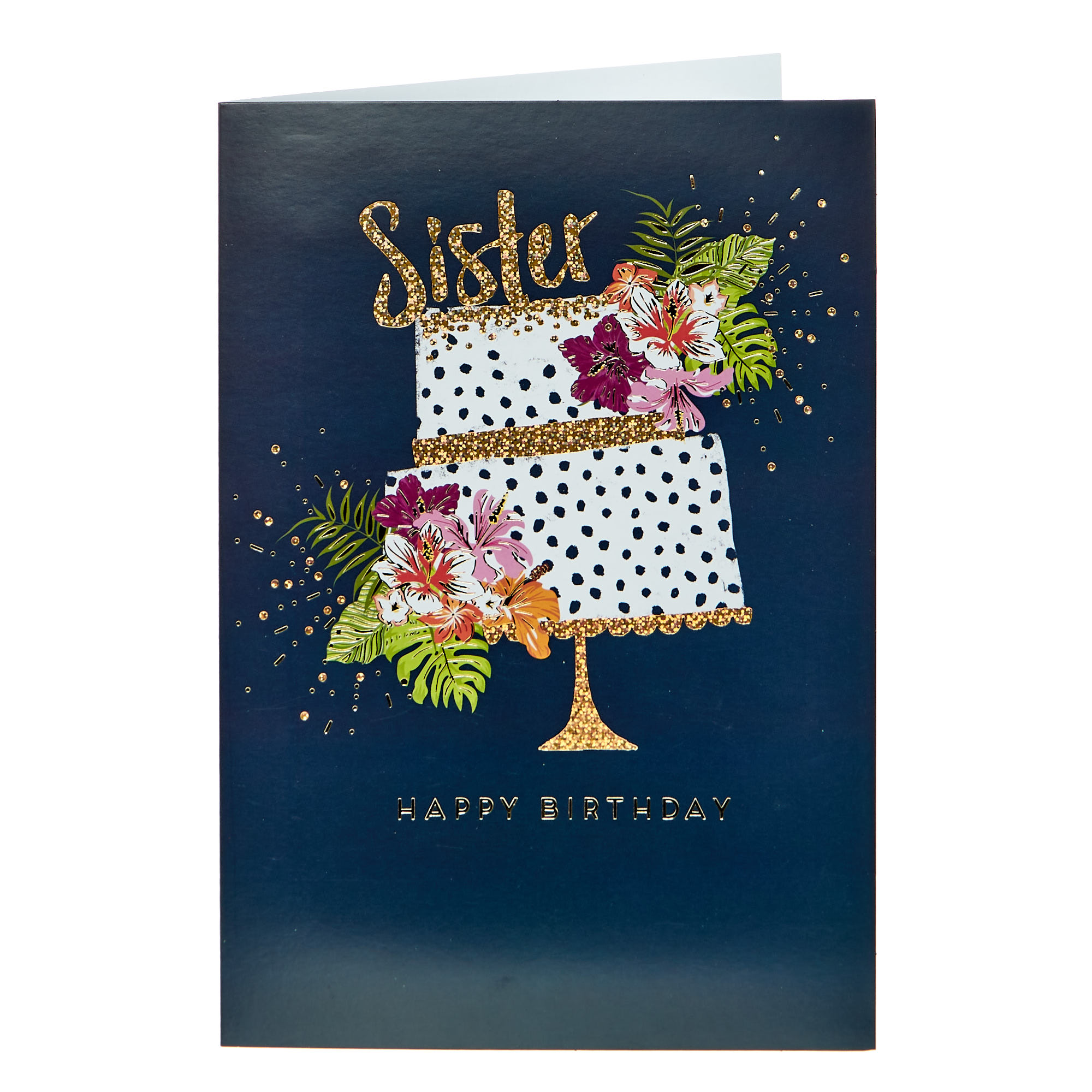 Birthday Card - Sister Shimmering Cake