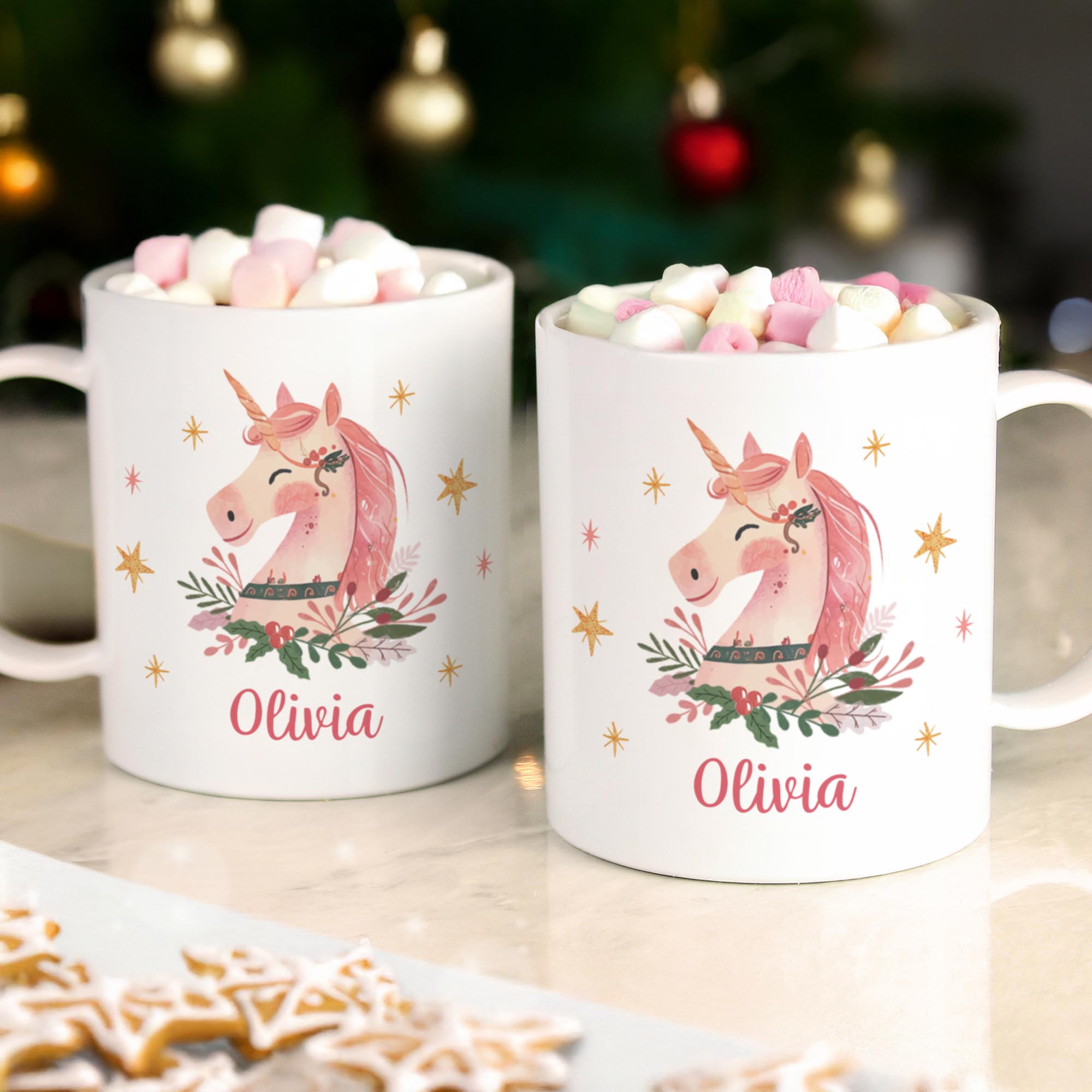 Personalised Unicorn Christmas Plastic Mug