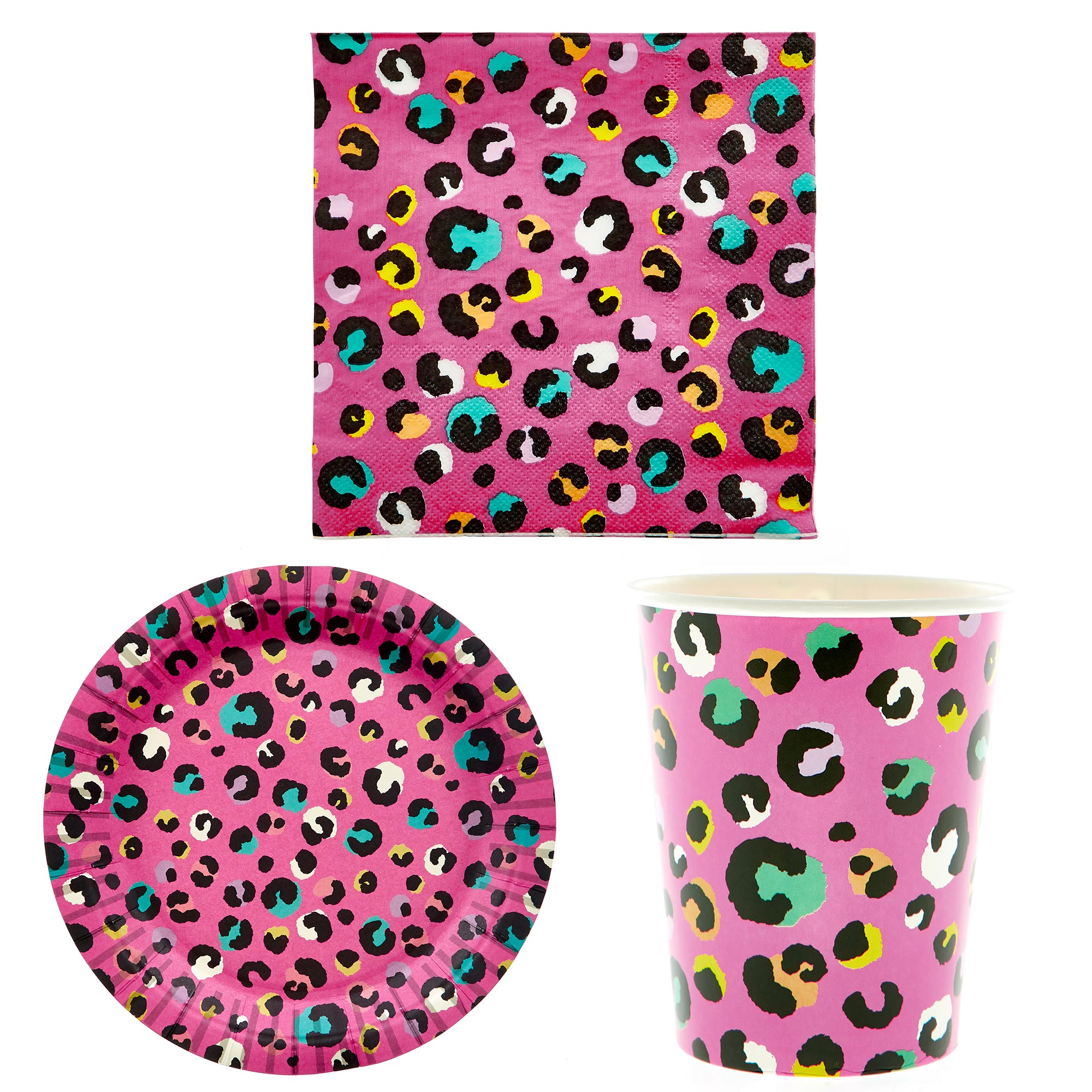 Pink Leopard Print Party Tableware Bundle - 8 Guests