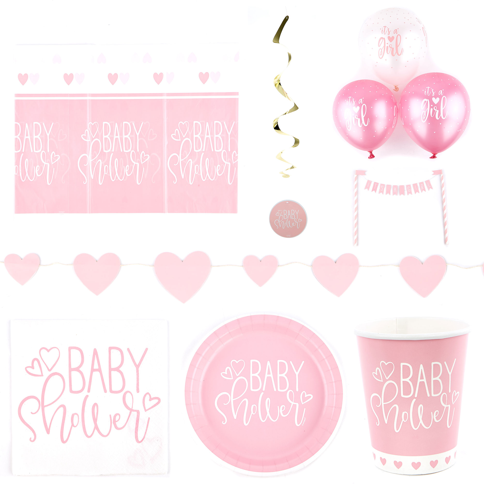 Pink Baby Shower Party Tableware & Decorations Bundle - 16 Guests