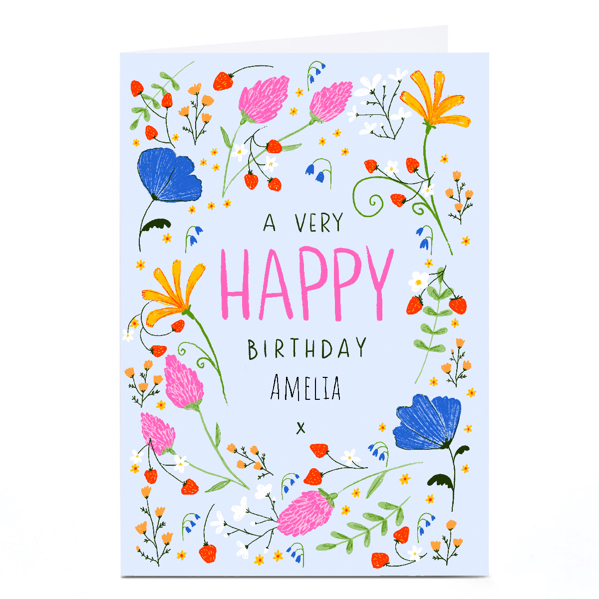 Personalised Emma Valenghi Birthday Card - Bright Flowers, Any Name