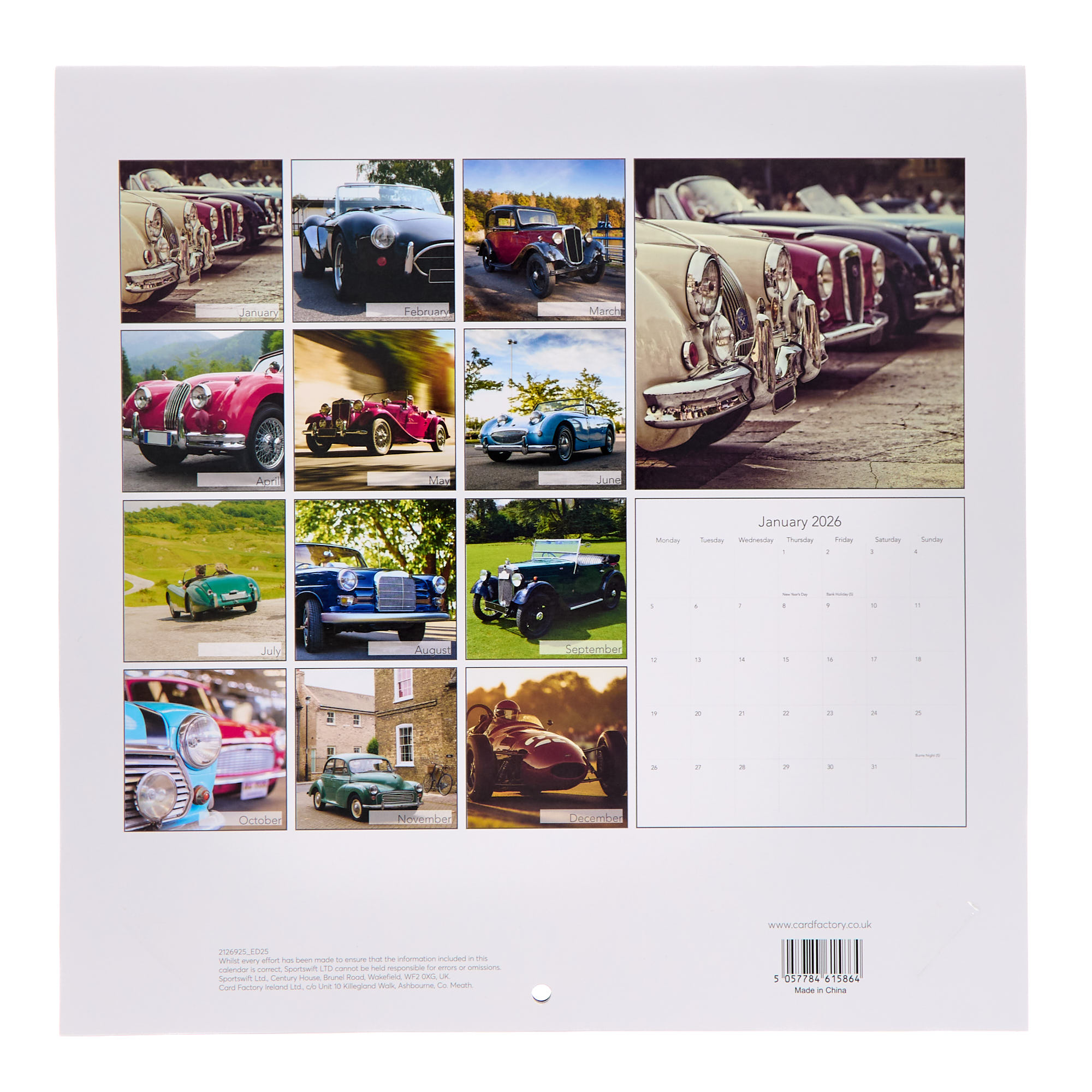Vintage Cars 2026 Square Wall Calendar