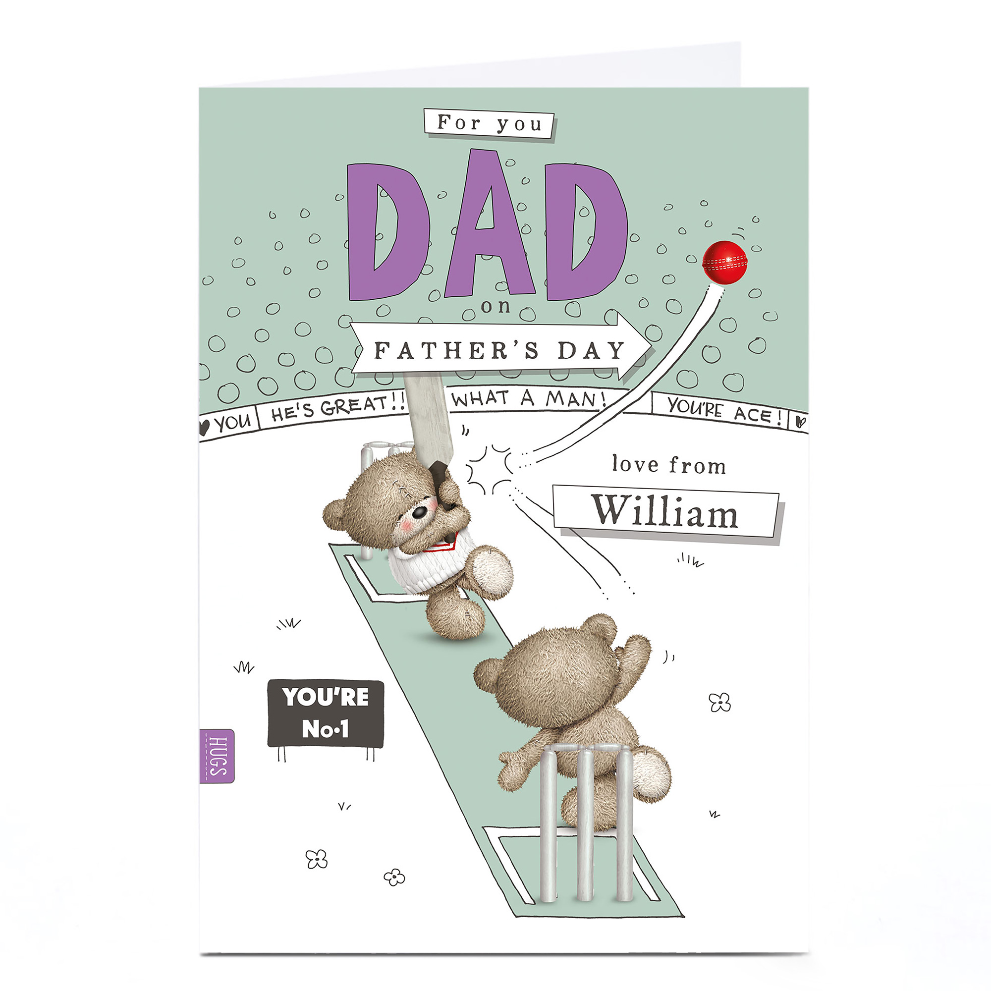 Hugs Personalised Father's Day Card - Cricket Bears Dad