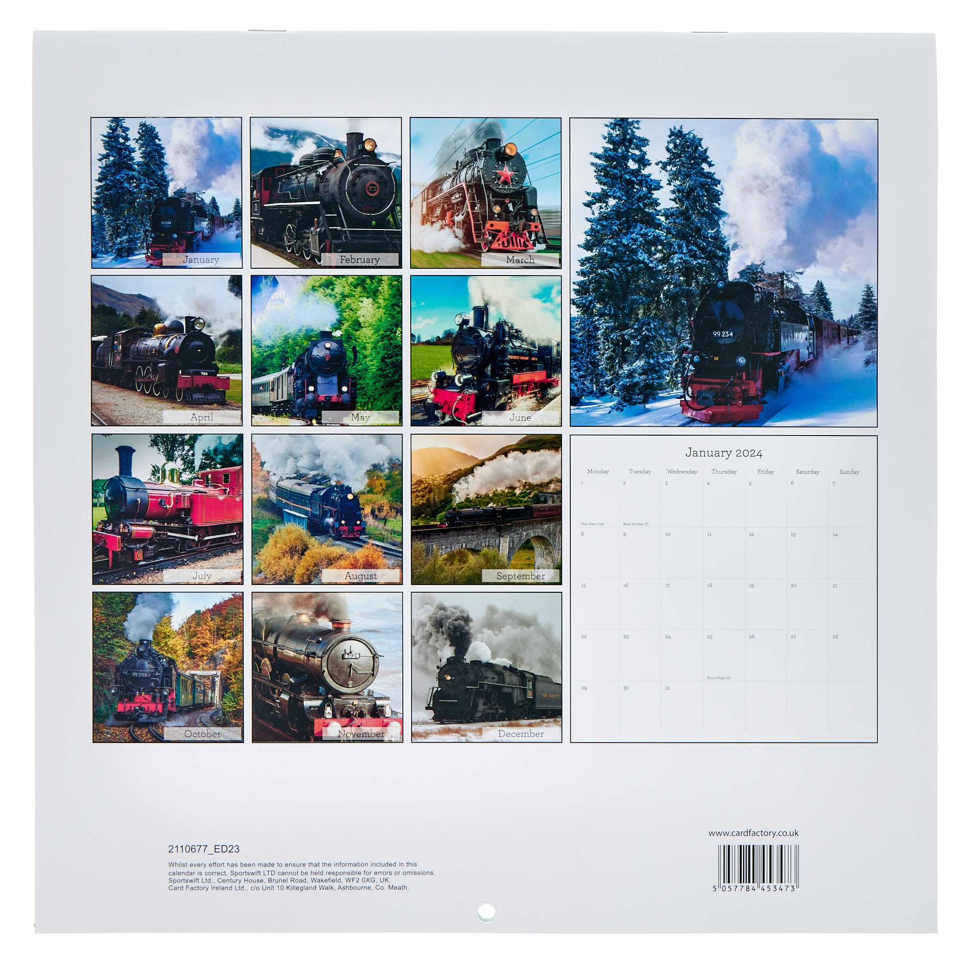 Steam Trains 2024 Square Calendar