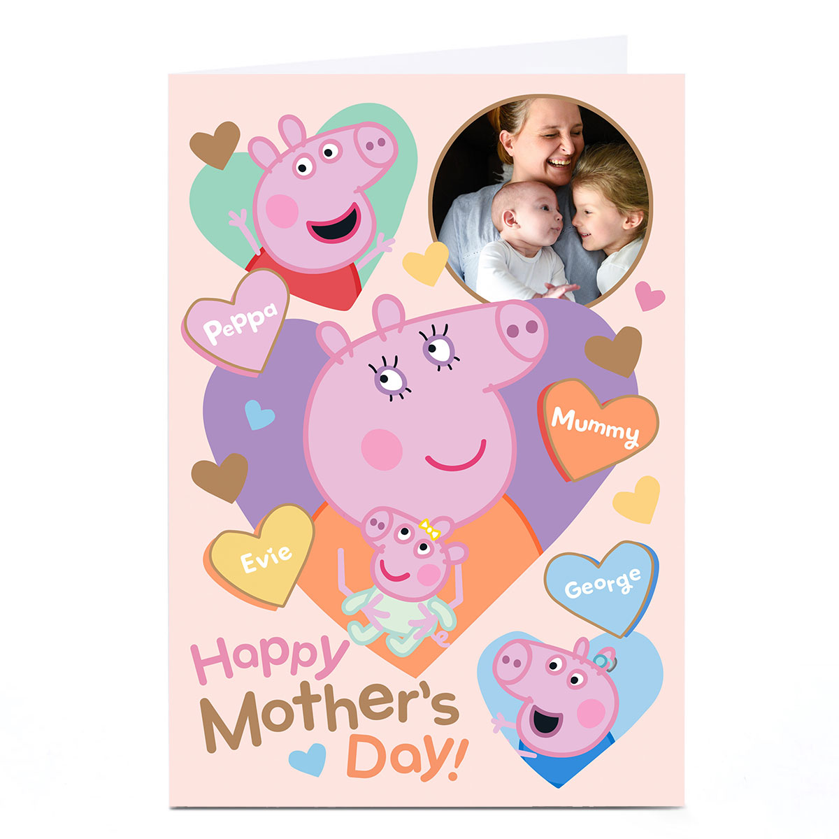 Photo Peppa Pig Mother's Day Card - Family Hearts, Mummy