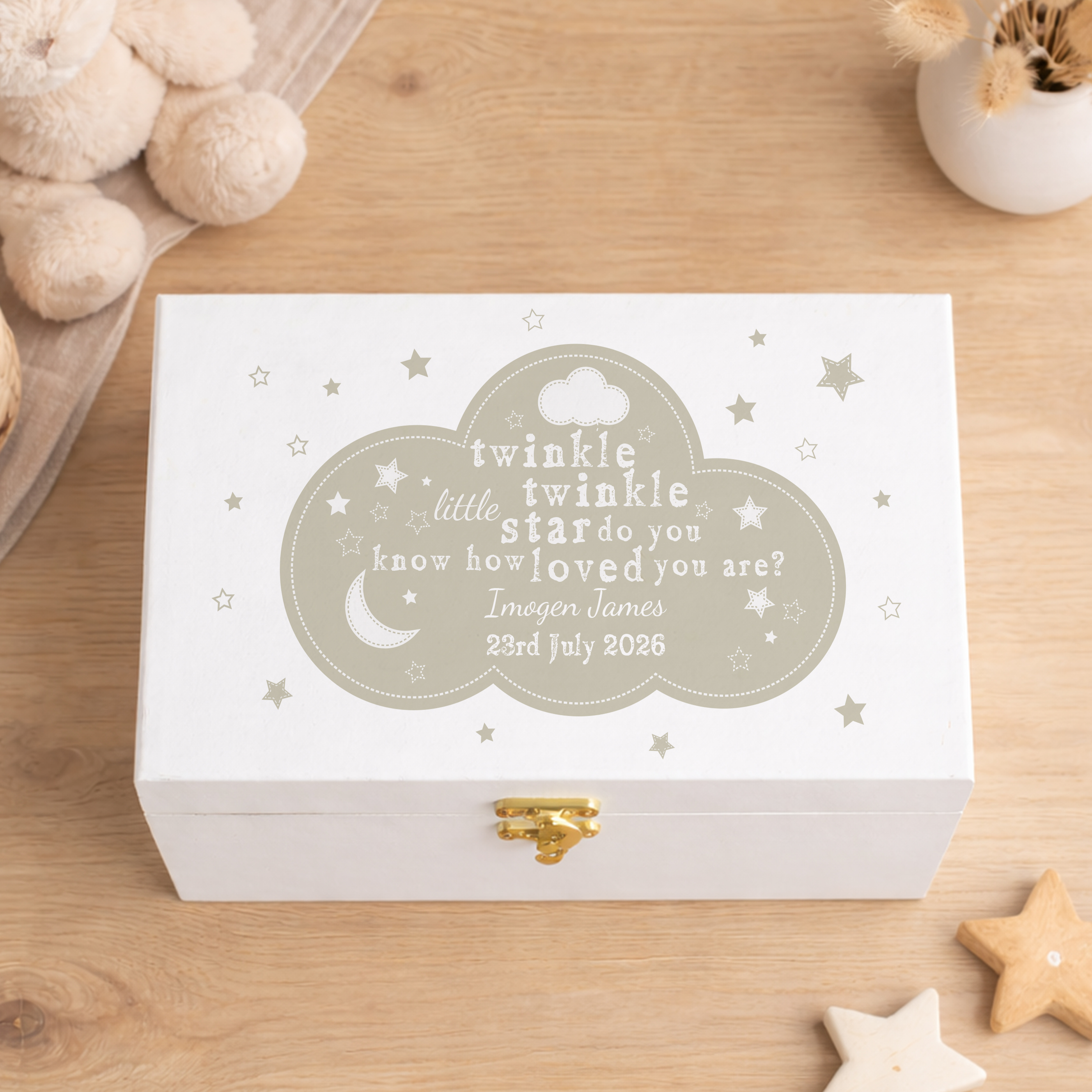 Personalised Twinkle Twinkle White Wooden Keepsake Box