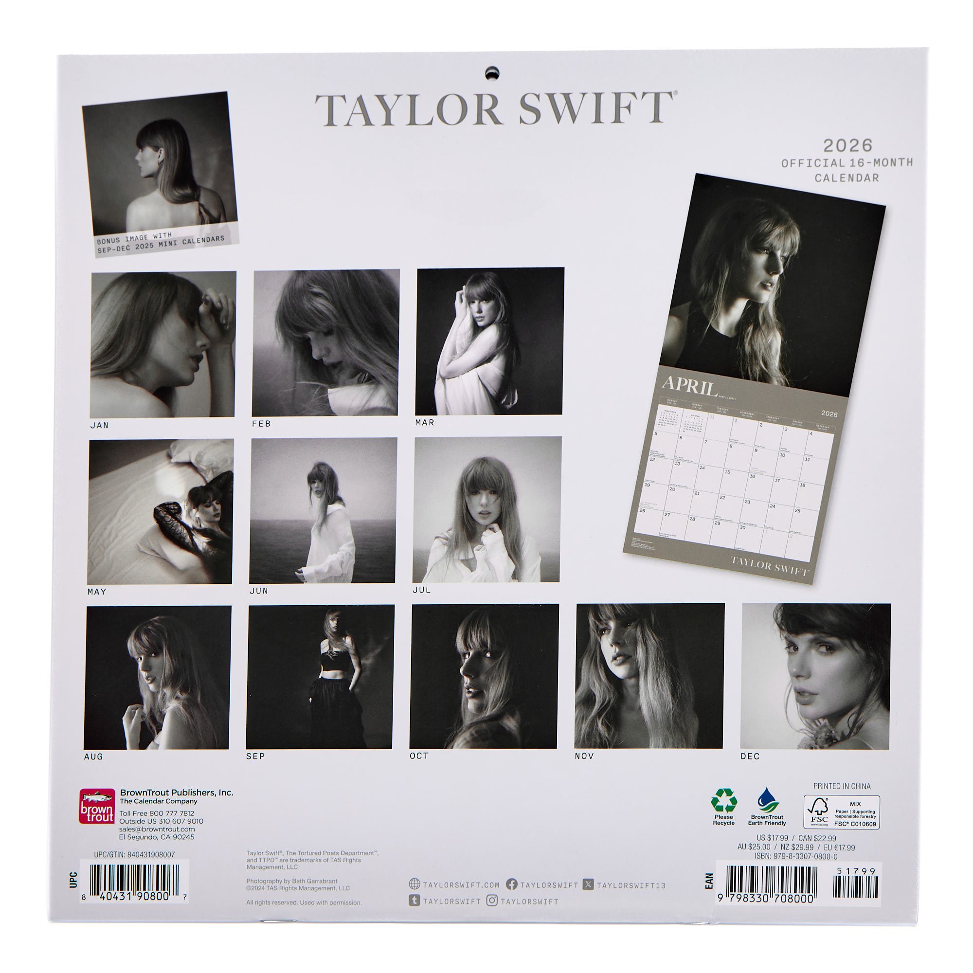 Taylor Swift 2026 16-Month Square Wall Calendar