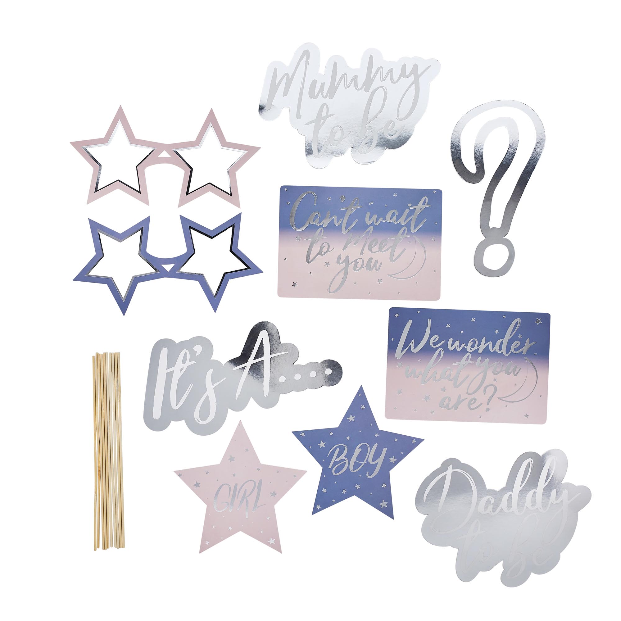 Gender Reveal Photo Booth Props - Pack of 10