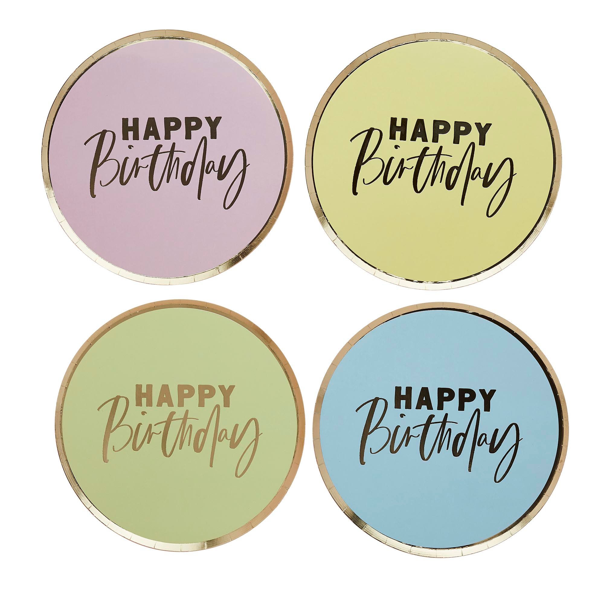 Pastel Happy Birthday Paper Plates - Pack of 8