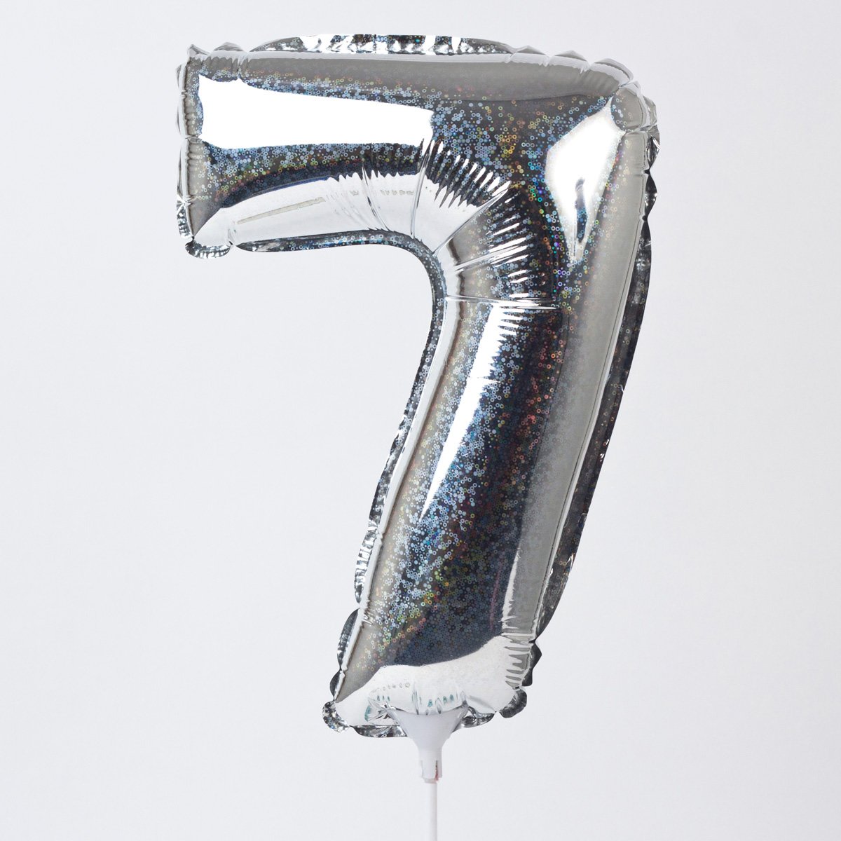 Holographic Silver Number 7 Balloon On A Stick
