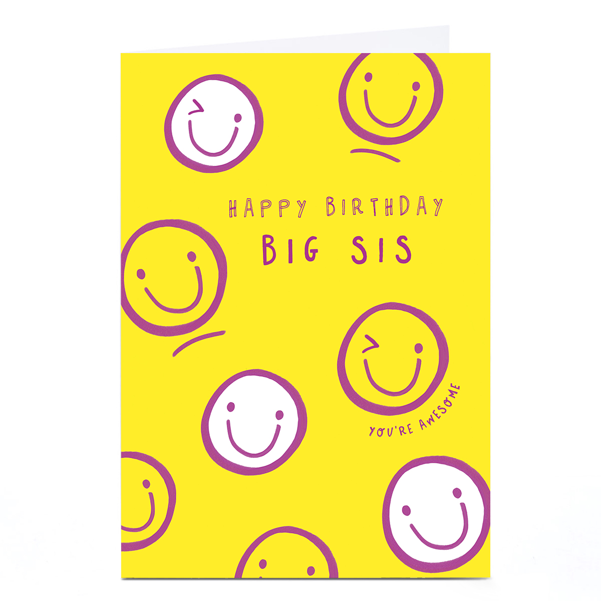 Birthday Card - Yellow Smiley Faces, Big Sis