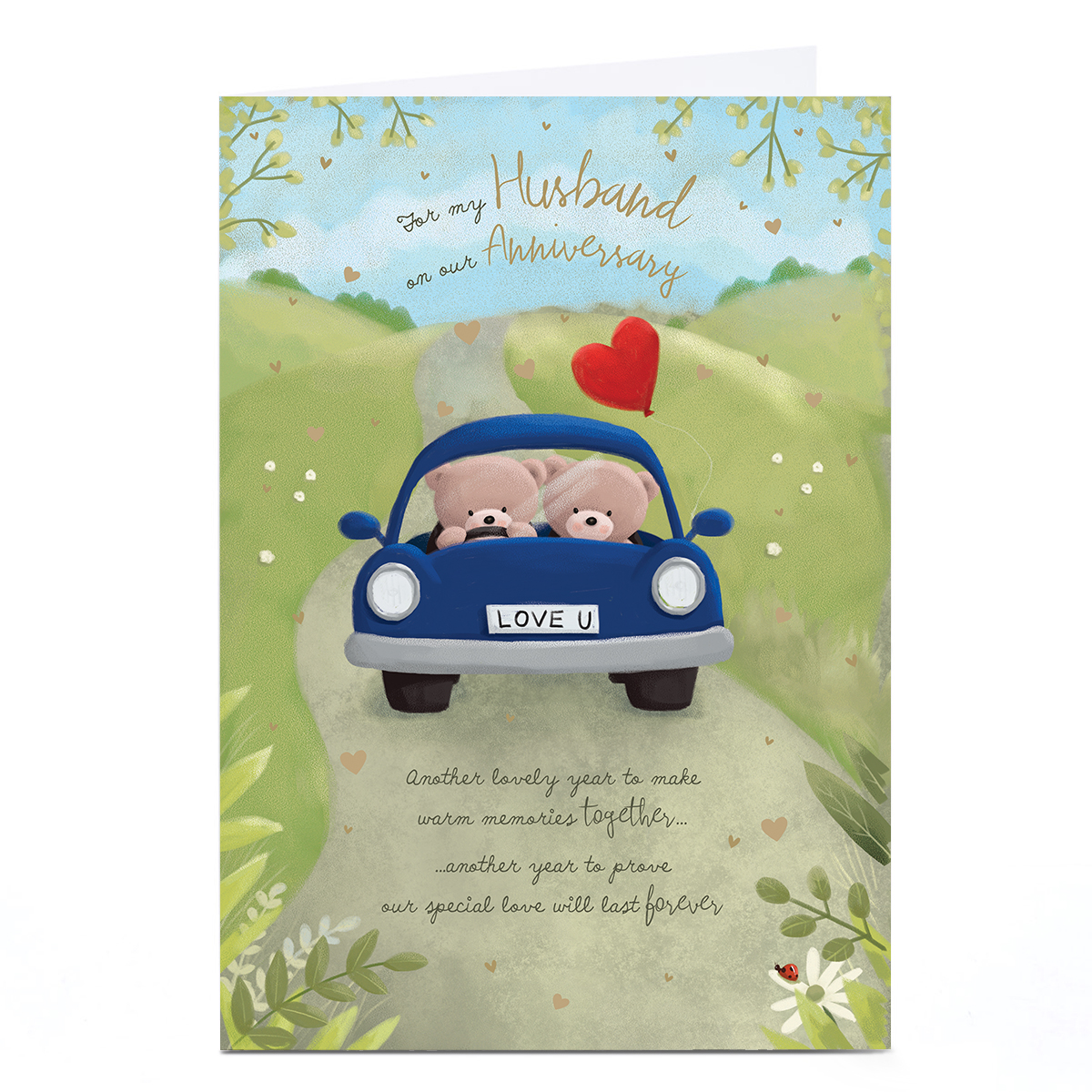 Personalised Hugs Anniversary Card - Another Lovely Year Bear Roadtrip, Husband