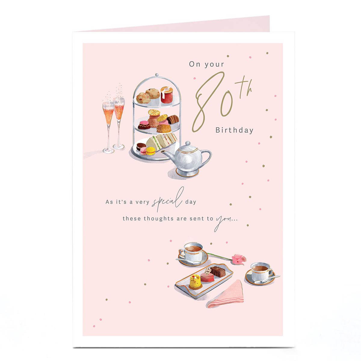 80th Birthday Card - Joy and Happiness Tea Party