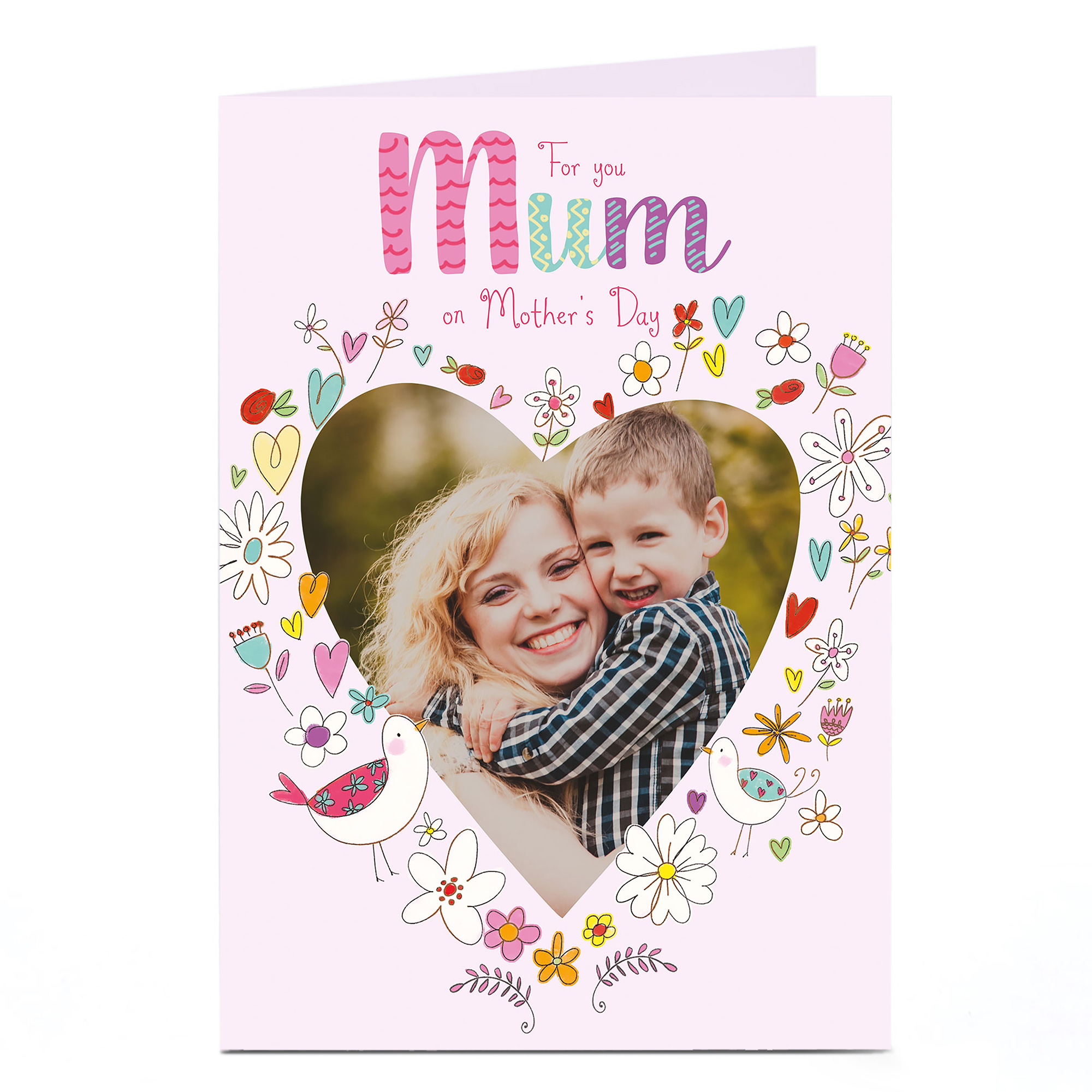 Photo Upload Mother's Day Card - Pink Heart Flowers