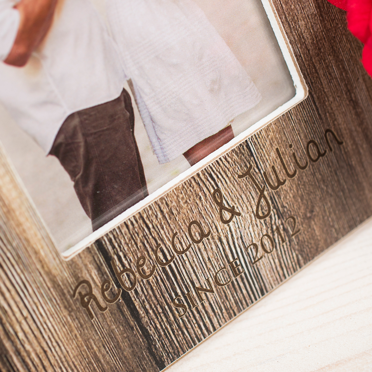 Personalised Engraved Distressed Wood Photo Frame - Couples