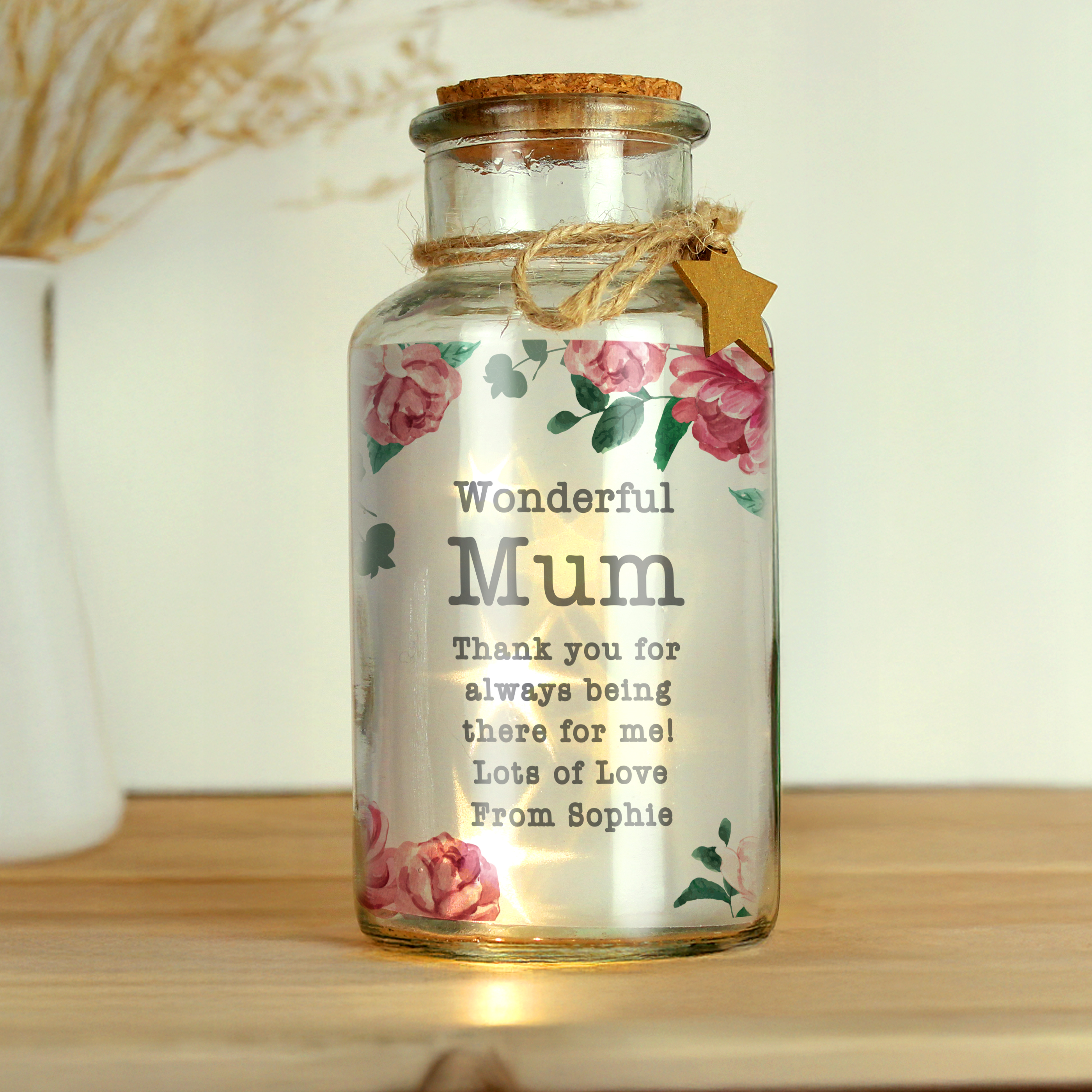 Personalised Floral Watercolour LED Glass Jar