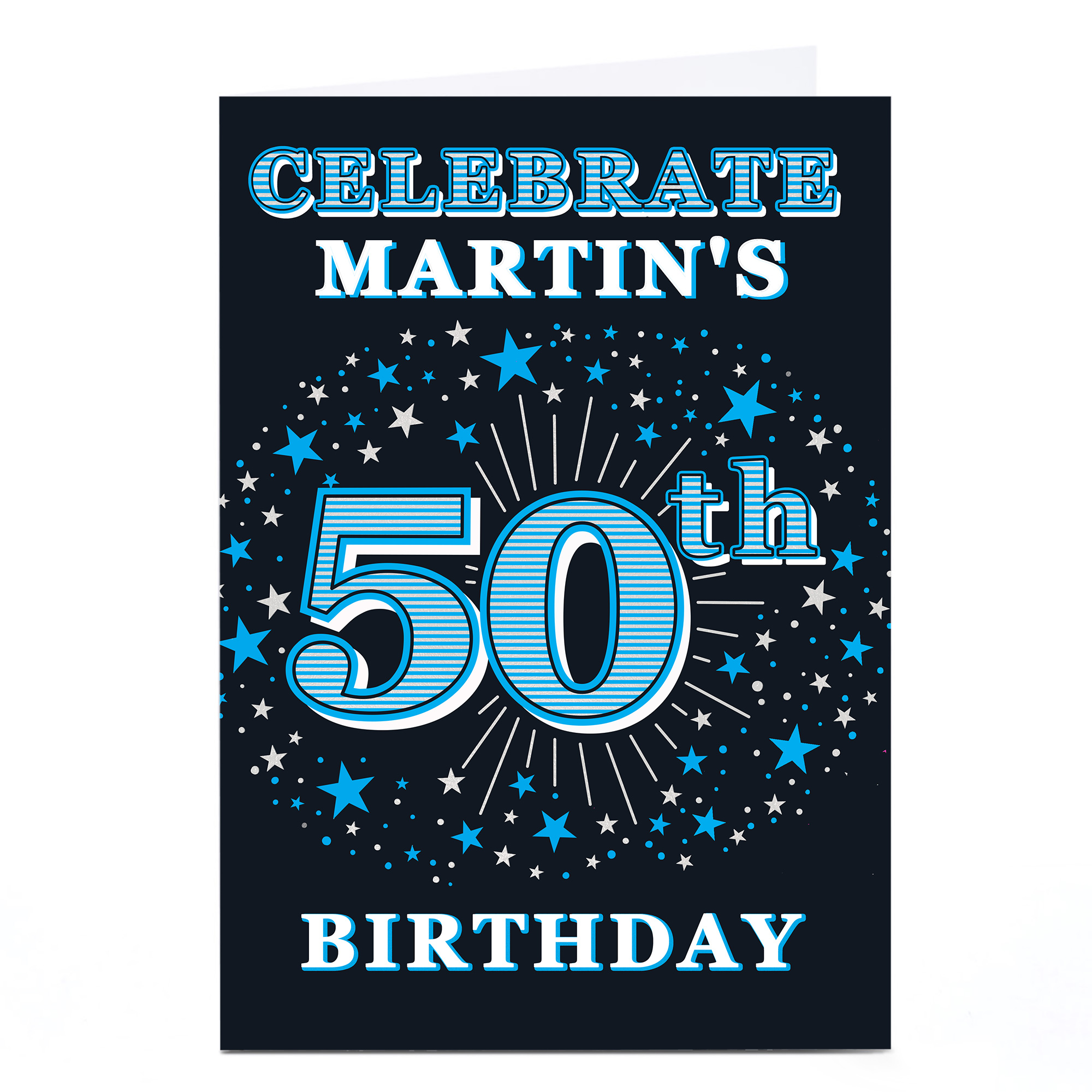 Personalised 50th Birthday Invitation - Blue Stars