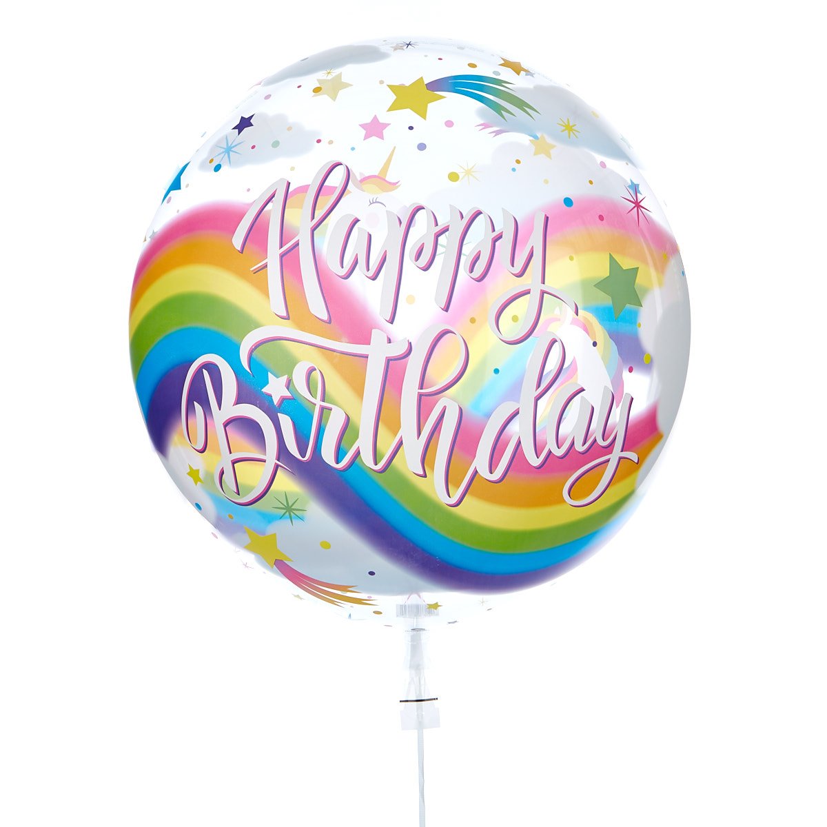 22-Inch Bubble Balloon - Happy Birthday, Unicorns - DELIVERED INFLATED!