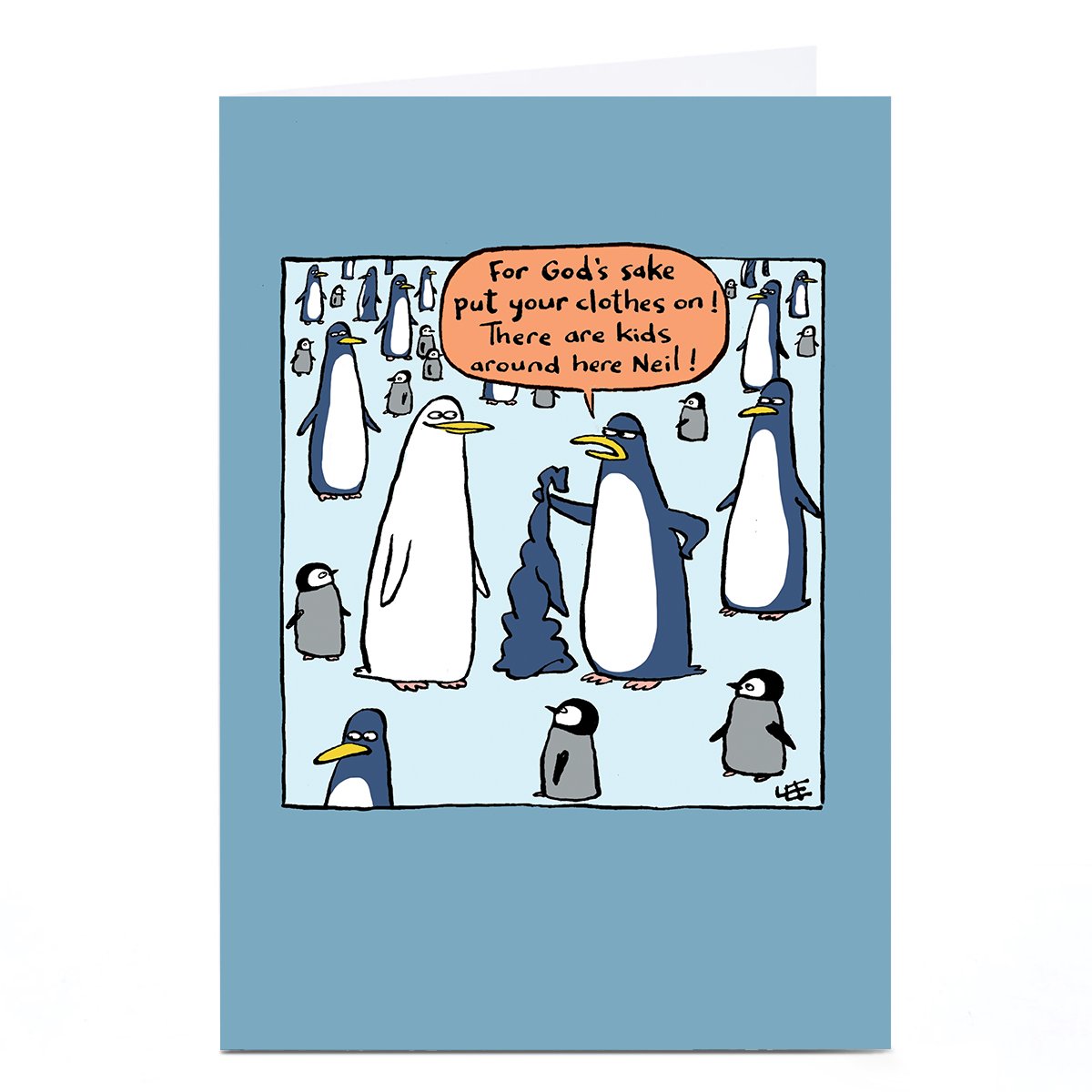 Personalised Lee Fearnley Card - Penguin Without A Coat