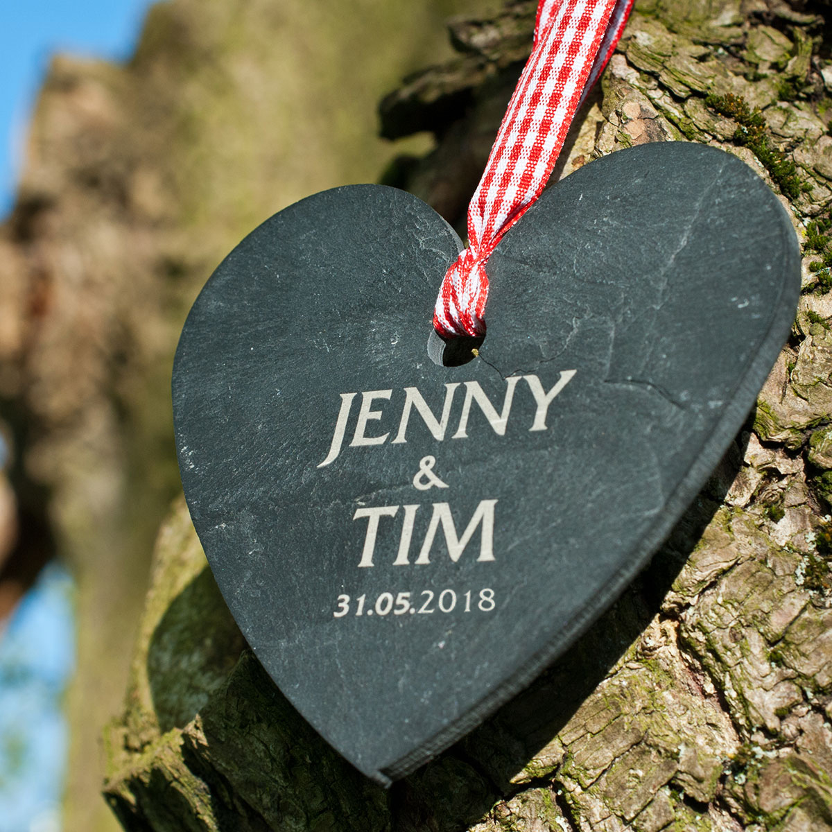 Personalised Engraved Heart-Shaped Slate Hanging Keepsake - Wedding