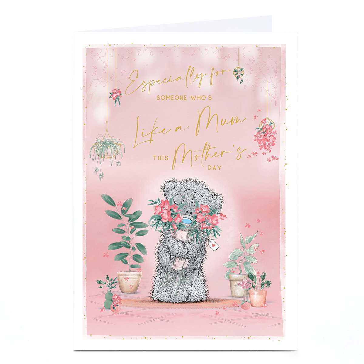 Personalised Tatty Teddy Mother's Day Card - Teddy with Bouquet, Like a Mum