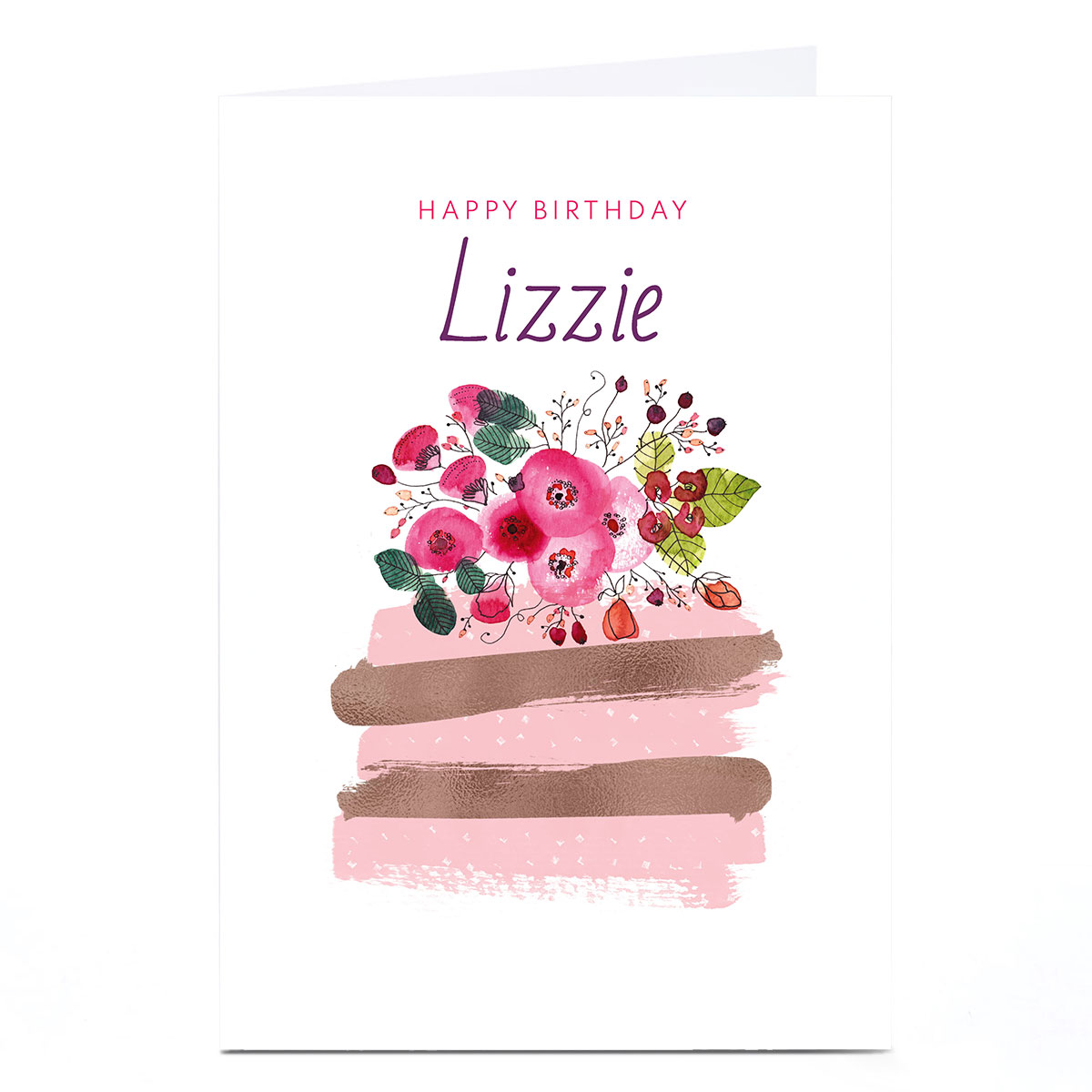 Personalised Rebecca Prinn Birthday Card - Pink Cake