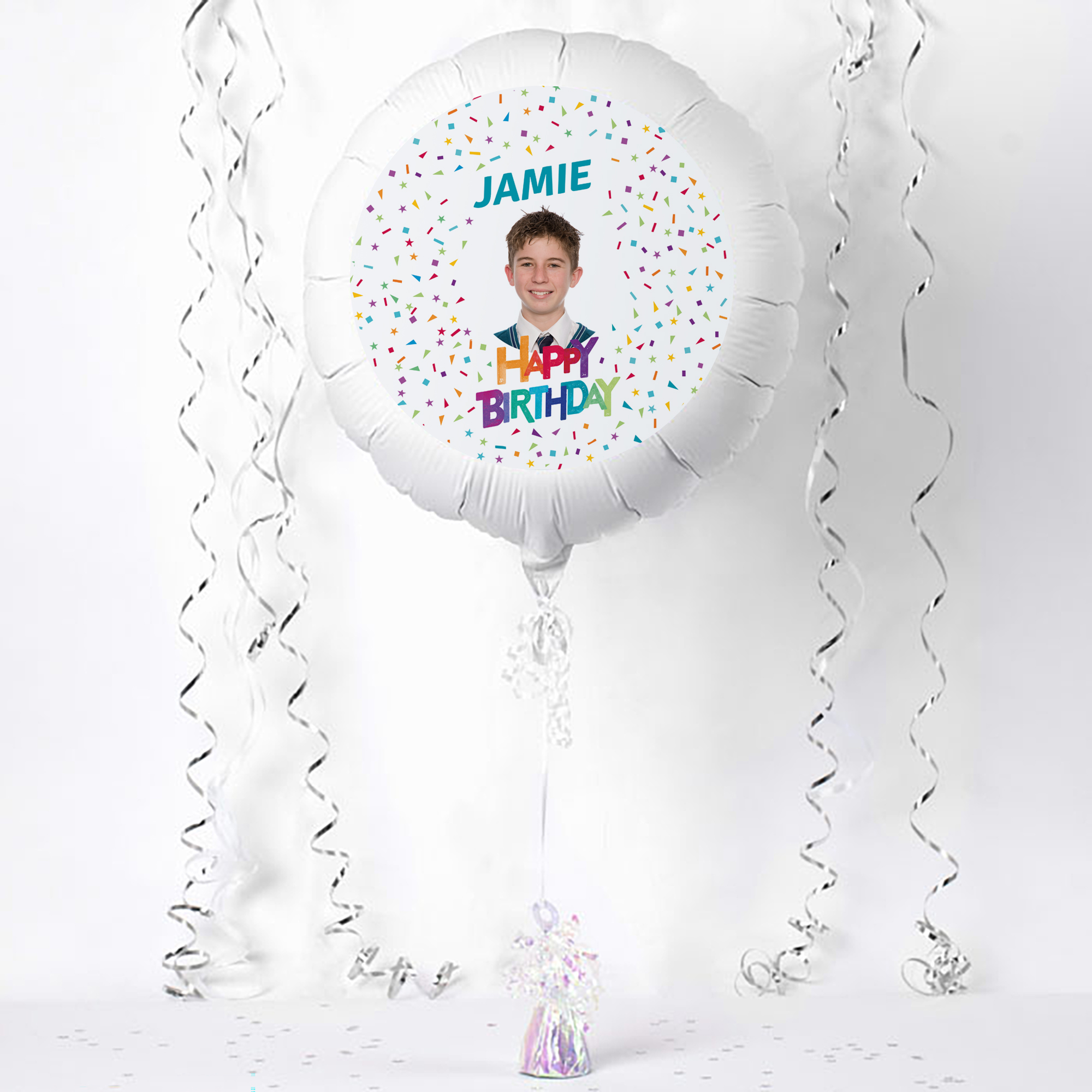 Photo Upload Birthday Balloon - Multicoloured Confetti