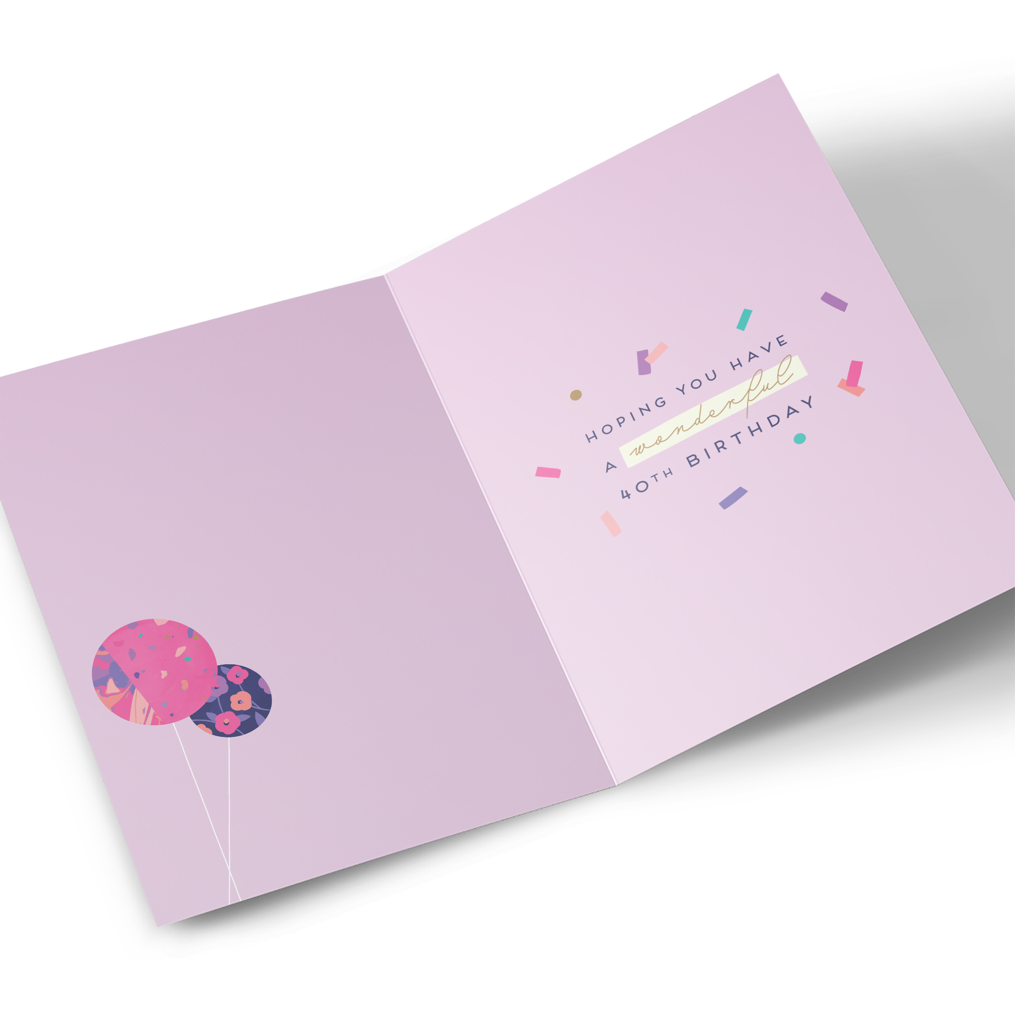40th Birthday Card - Fab at 40 Pink Confetti