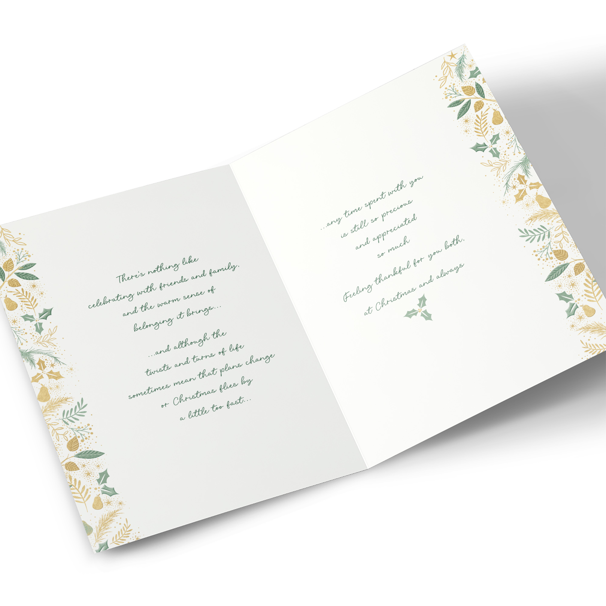 Christmas Card - Green and Gold Celebrate, Especially For Both Of You