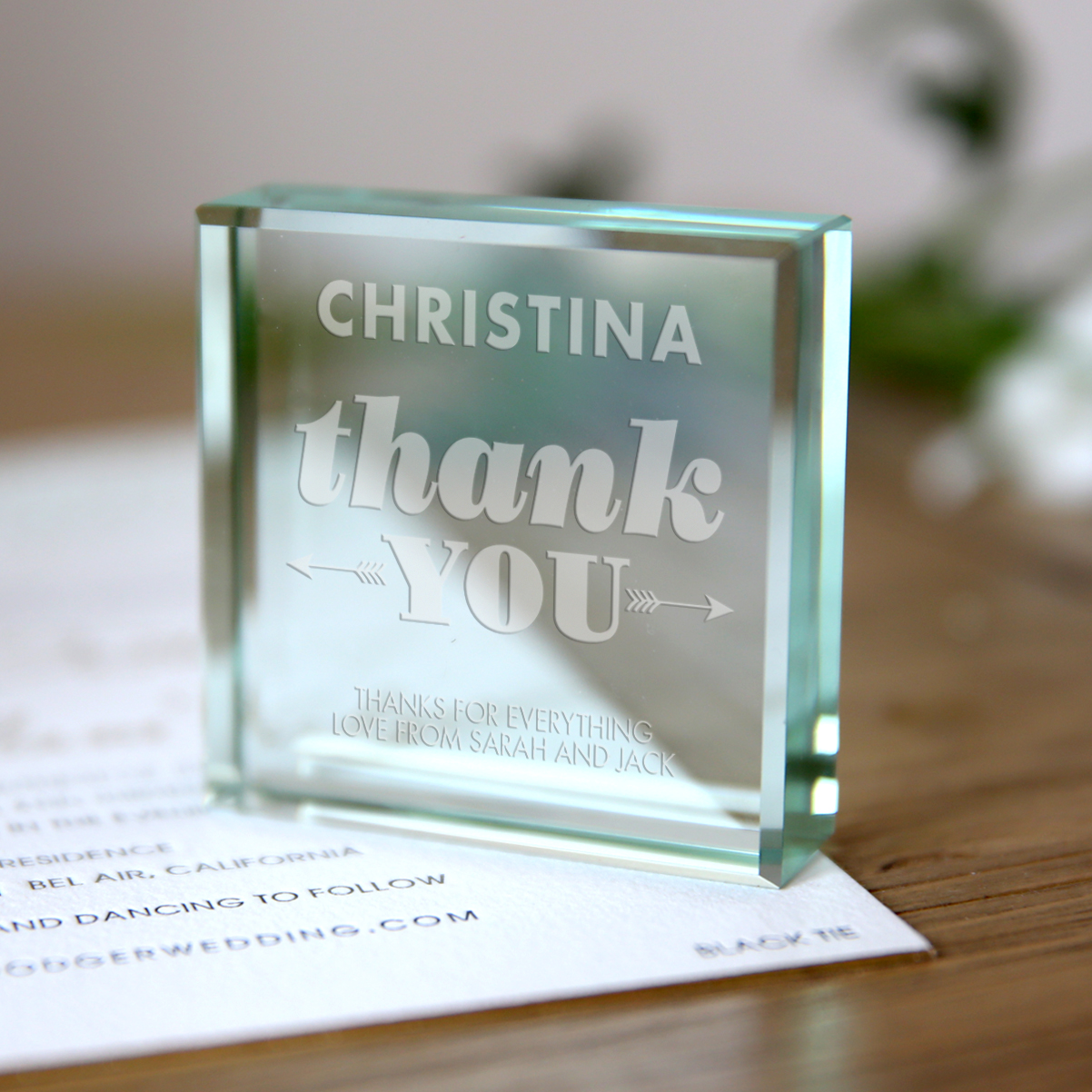 Personalised Engraved Glass Token - Thank You Arrows