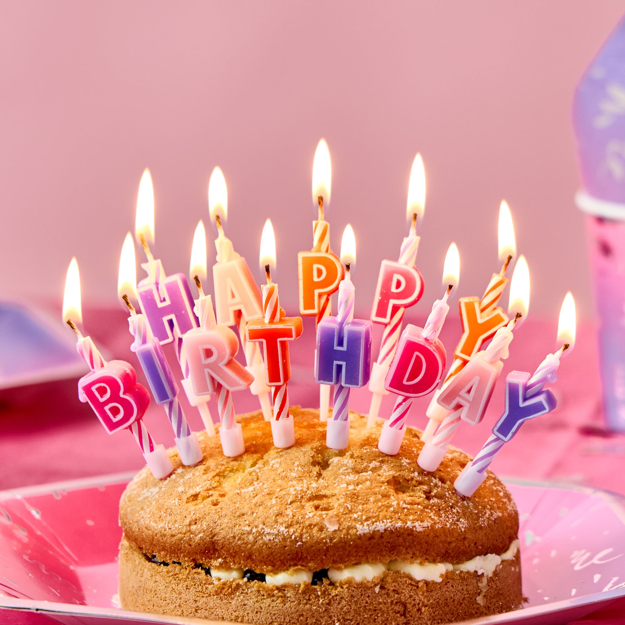 Pink Happy Birthday Letter Cake Candles - Pack of 13