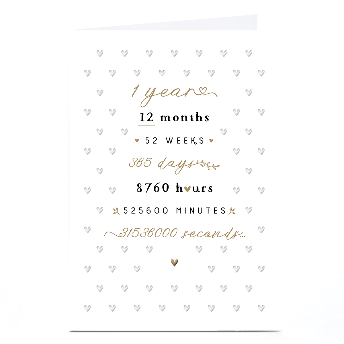 1st Anniversary Card - Months Weeks Days Hours Seconds of Happiness