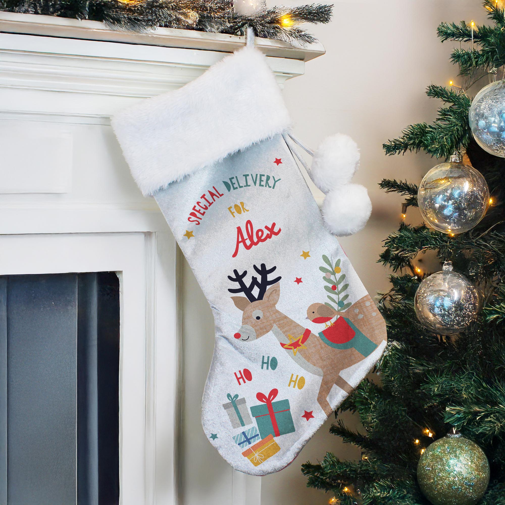 Personalised Reindeer Christmas Stocking,  Personalised Reindeer Christmas Stocking