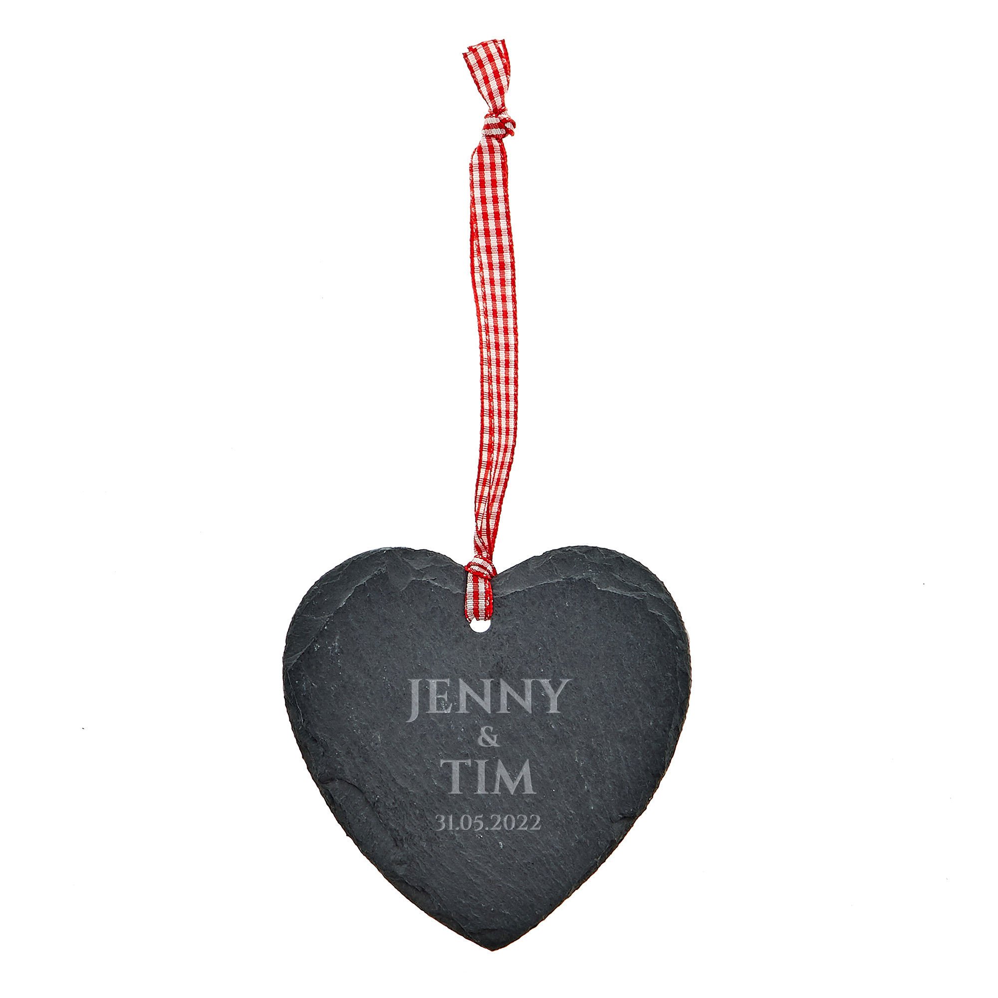 Personalised Engraved Heart-Shaped Slate Hanging Keepsake - Wedding