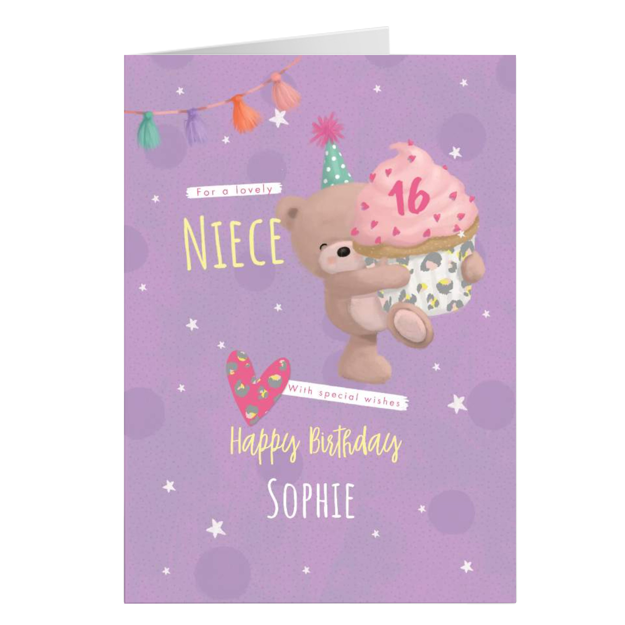 Hugs Bear Personalised Birthday Card - Niece Cupcake, Editable Age