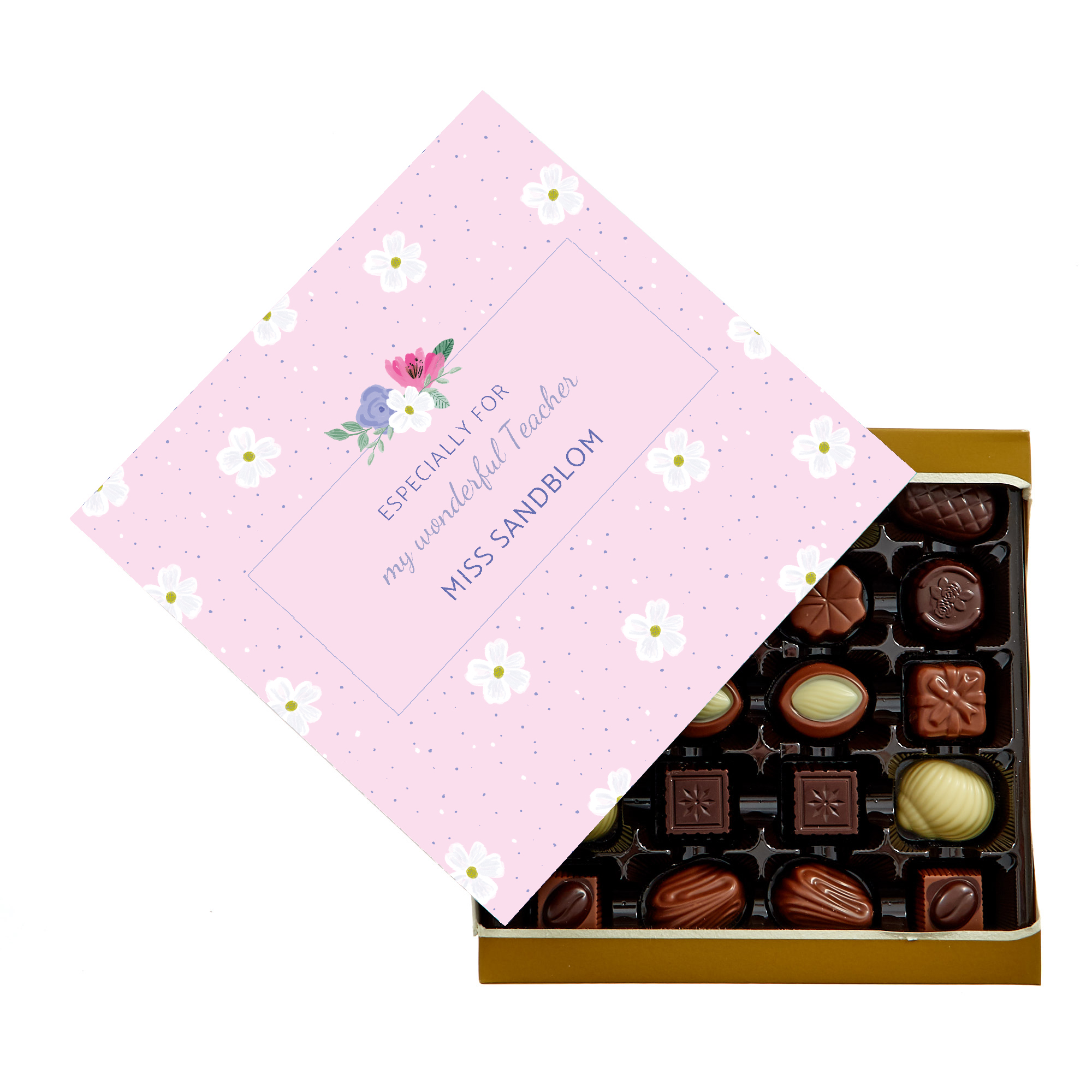 Personalised Belgian Chocolates - Floral, Wonderful Teacher