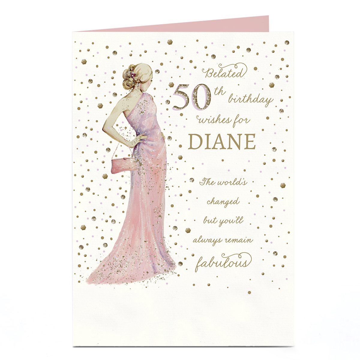Personalised Birthday Card - Belated 50th, Editable Age