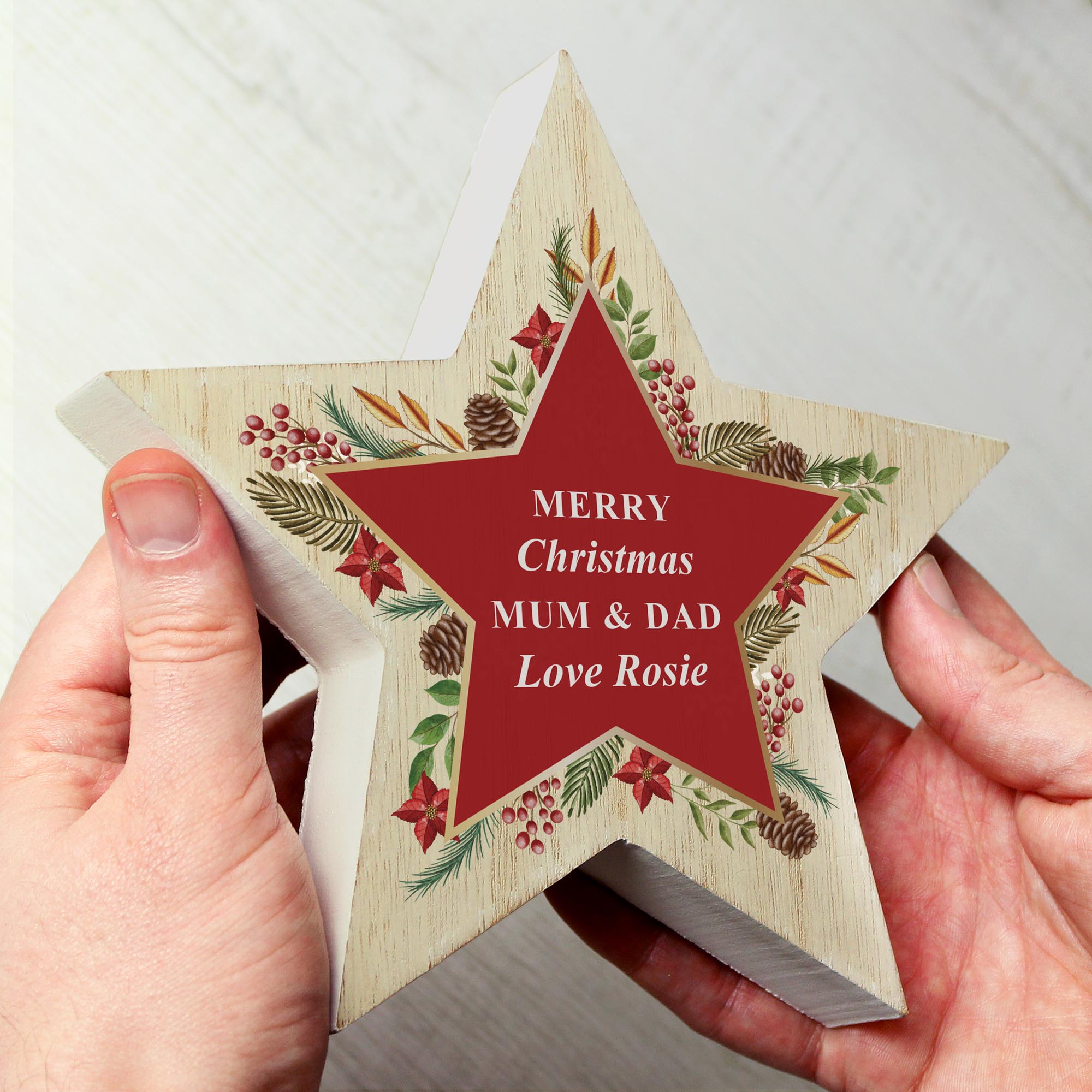 Personalised Christmas Wreath Wooden Star Ornament,  Personalised Christmas Wreath Wooden Star Ornament