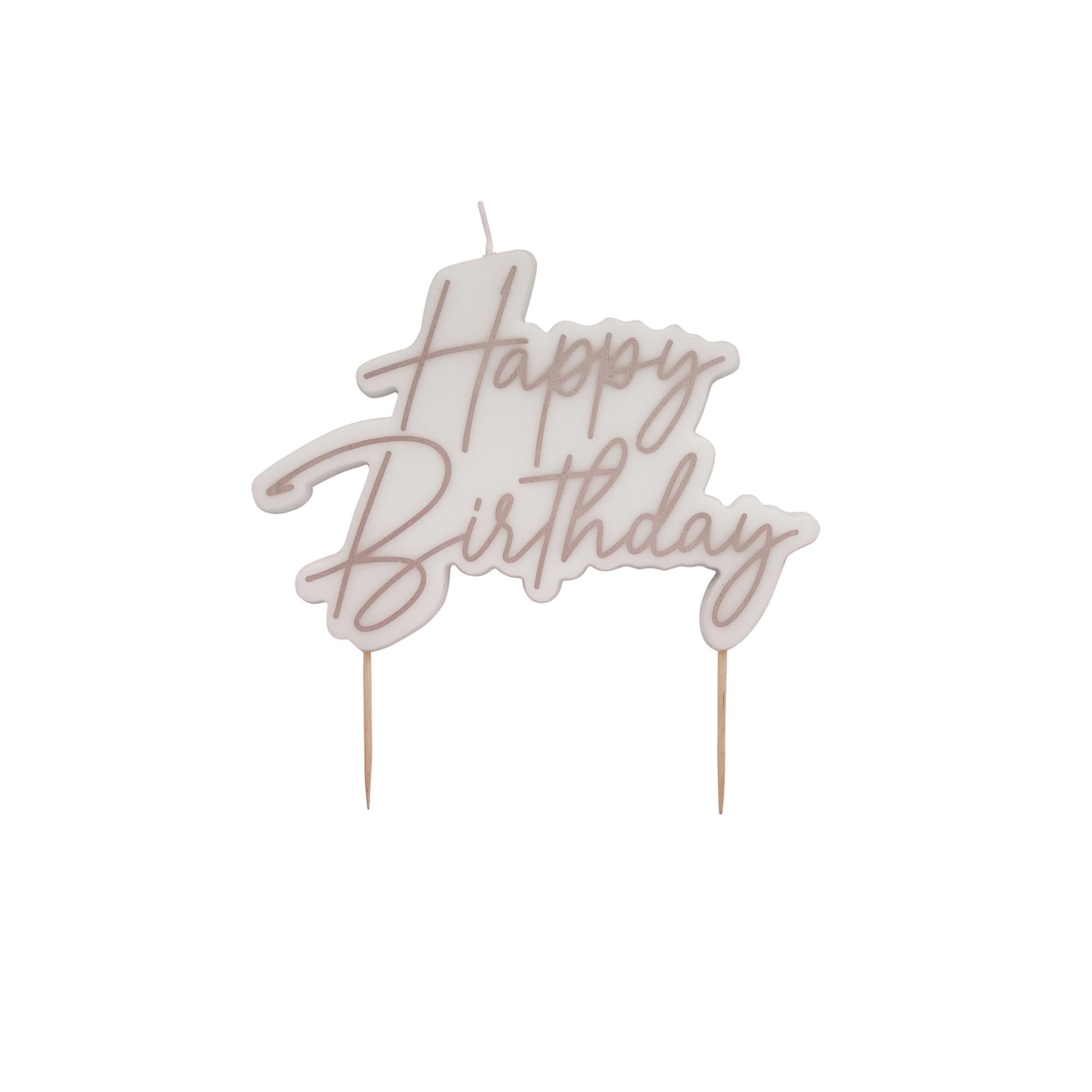 Rose Gold Happy Birthday Cake Candle 