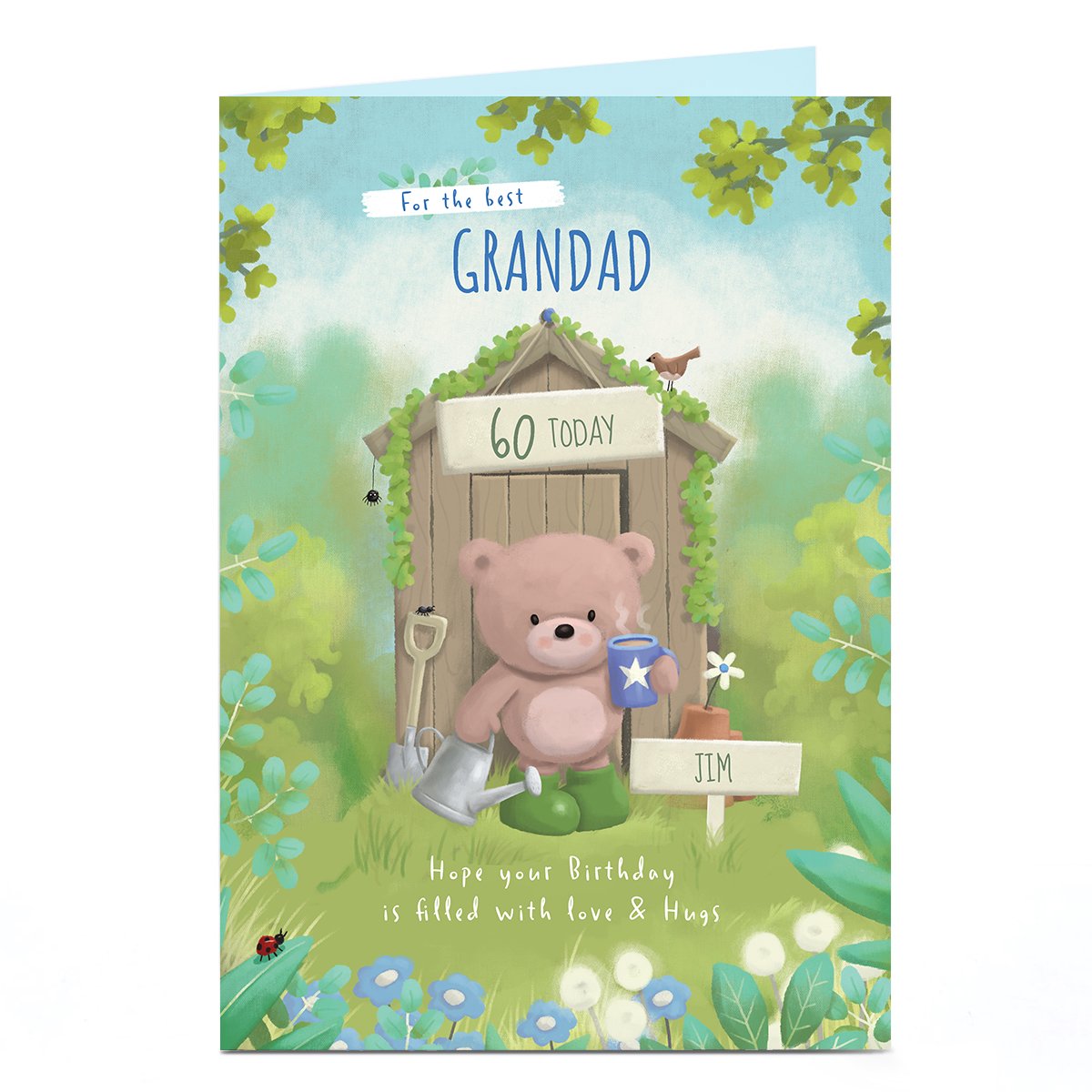 Hugs Bear Personalised Birthday Card - For The Best Grandad, Editable Age